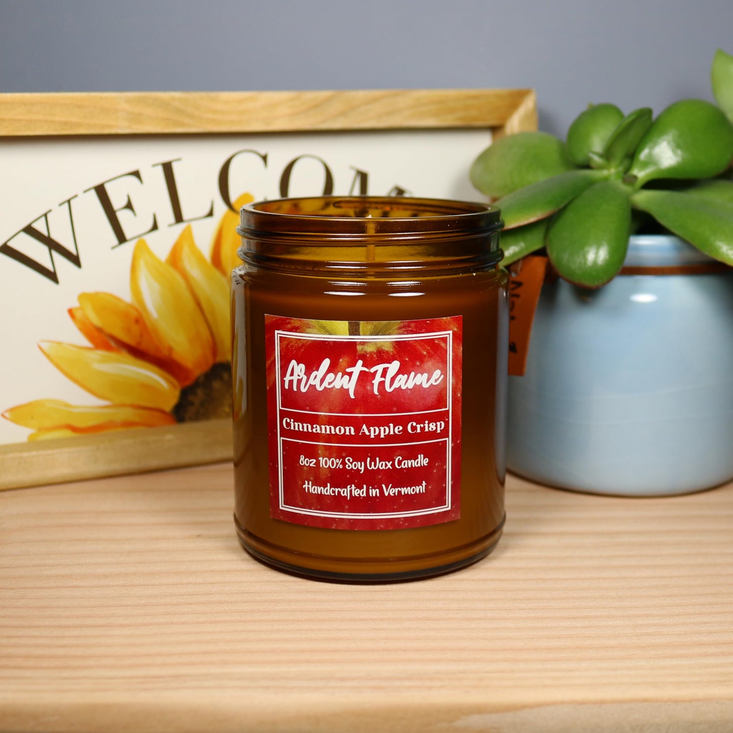 Ardent Flame Candles | Cinnamon Apple Crisp | 100% Natural Soy Wax Candle for Home Decor | Highly Scented | Premium Fragrance | Handmade in Vermont, USA | 8 oz | Long Lasting | Gift for Women and Men
