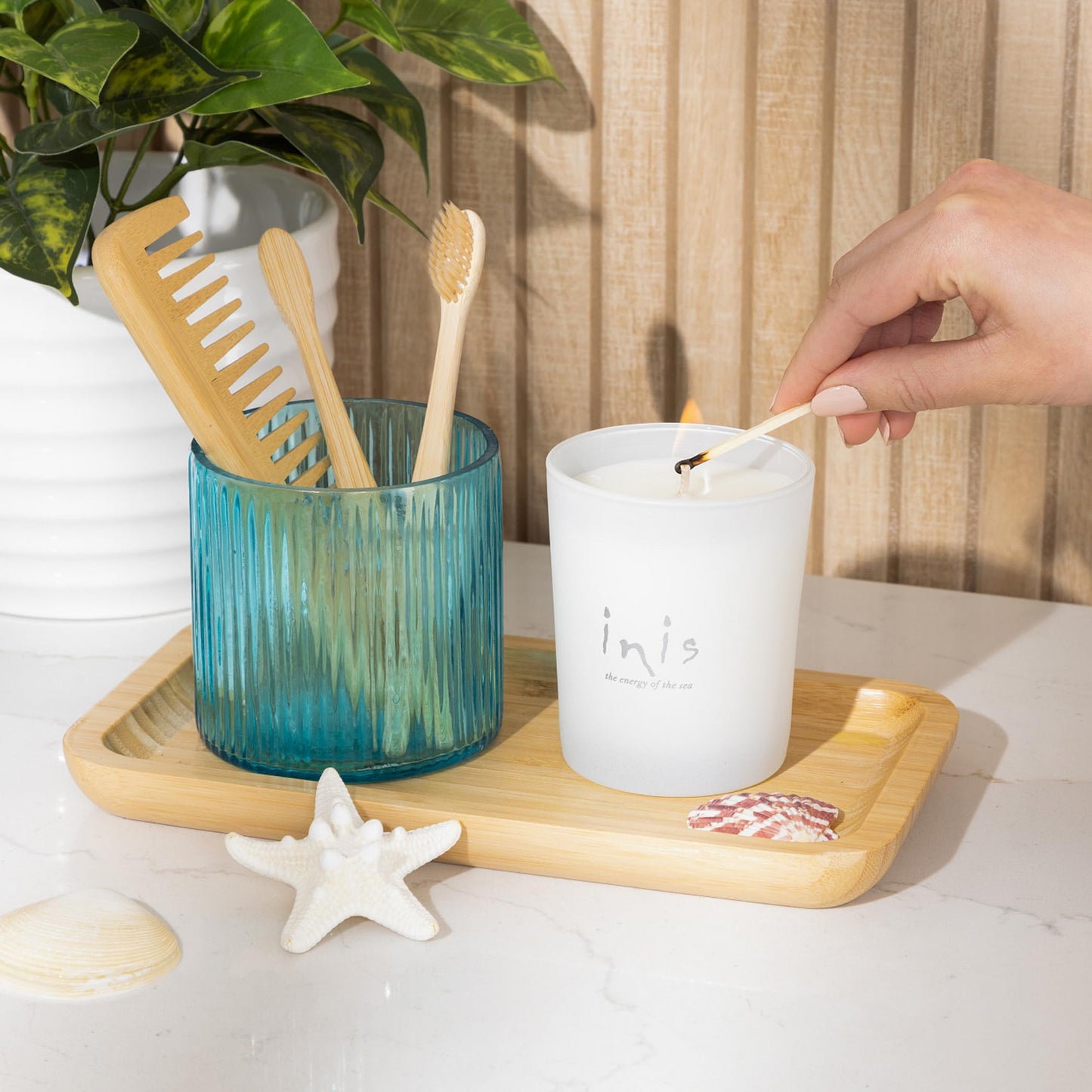 Inis the Energy of the Sea - Scented Candle, Ocean Fresh Soy Wax Blend Candle in Frosted Glass Jar, Clean Coastal Home Fragrance for Bedroom, Living Room and Bathroom