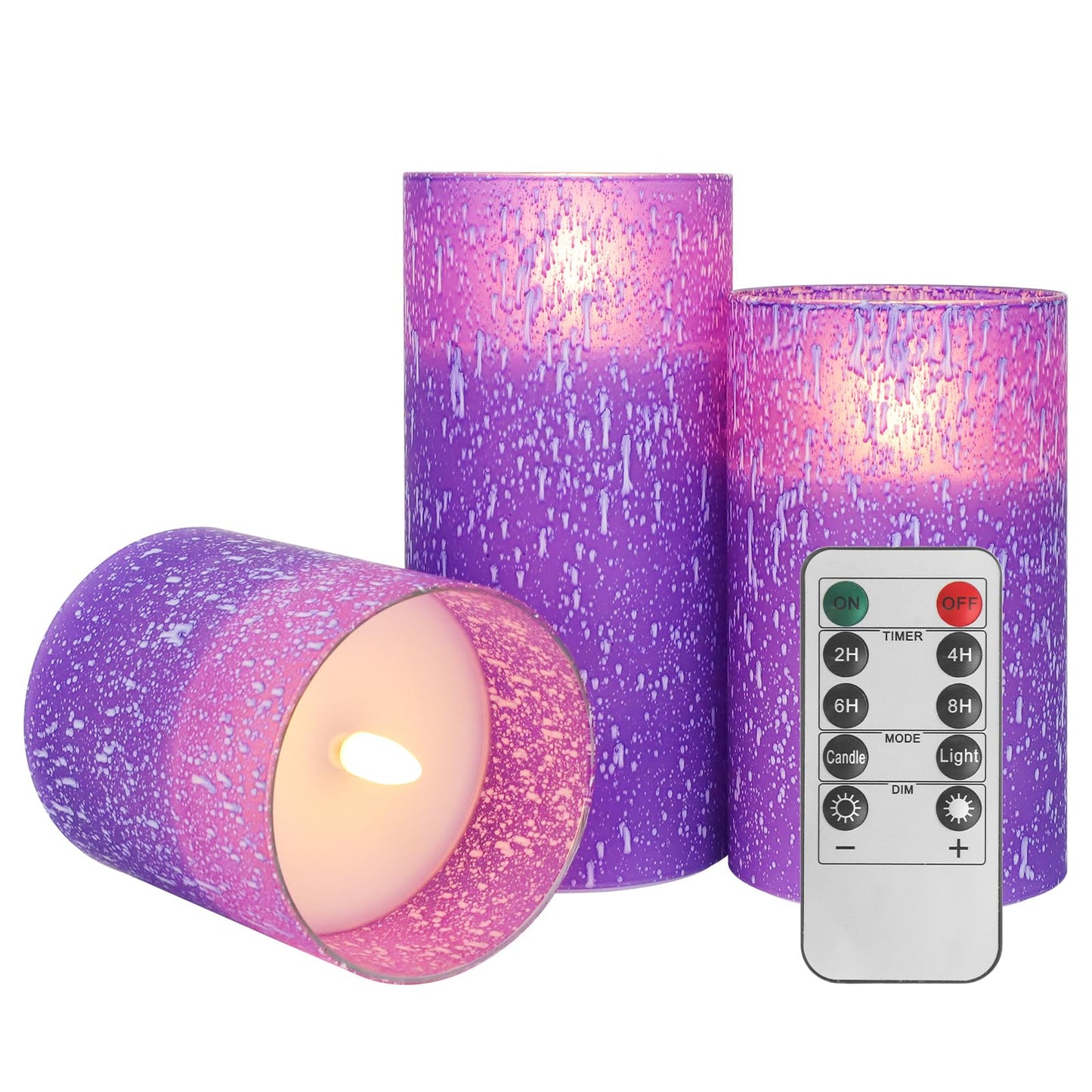 HJANDHJ Purple Flameless Candles with Remote, Flickering Battery Operated Candles with Timer, Set of 3 LED Pillar Candles for Outdoor Indoor Wedding Home Party Decor