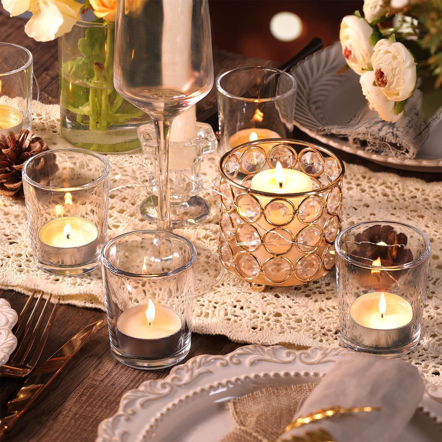 36 Pack Clear Glass Tealight Candle Holders with 36 Tea Light Candles, 4.5-Hour Long Burning Votive Holders for Table Centerpiece, Wedding Decor, Proposal Party & Home Decor
