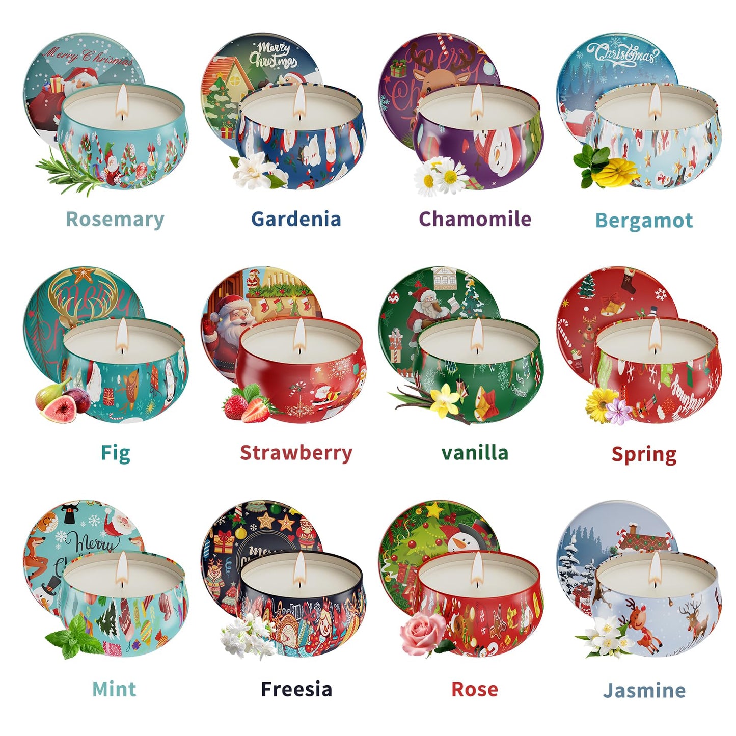 Christmas Candles Gifts Set for Women, Primevolve Scented Candles for 12 Bulk Home Aromatherapy, Strongly Fragrance Long Lasting Portable Travel Tin for Spa Bath Yoga