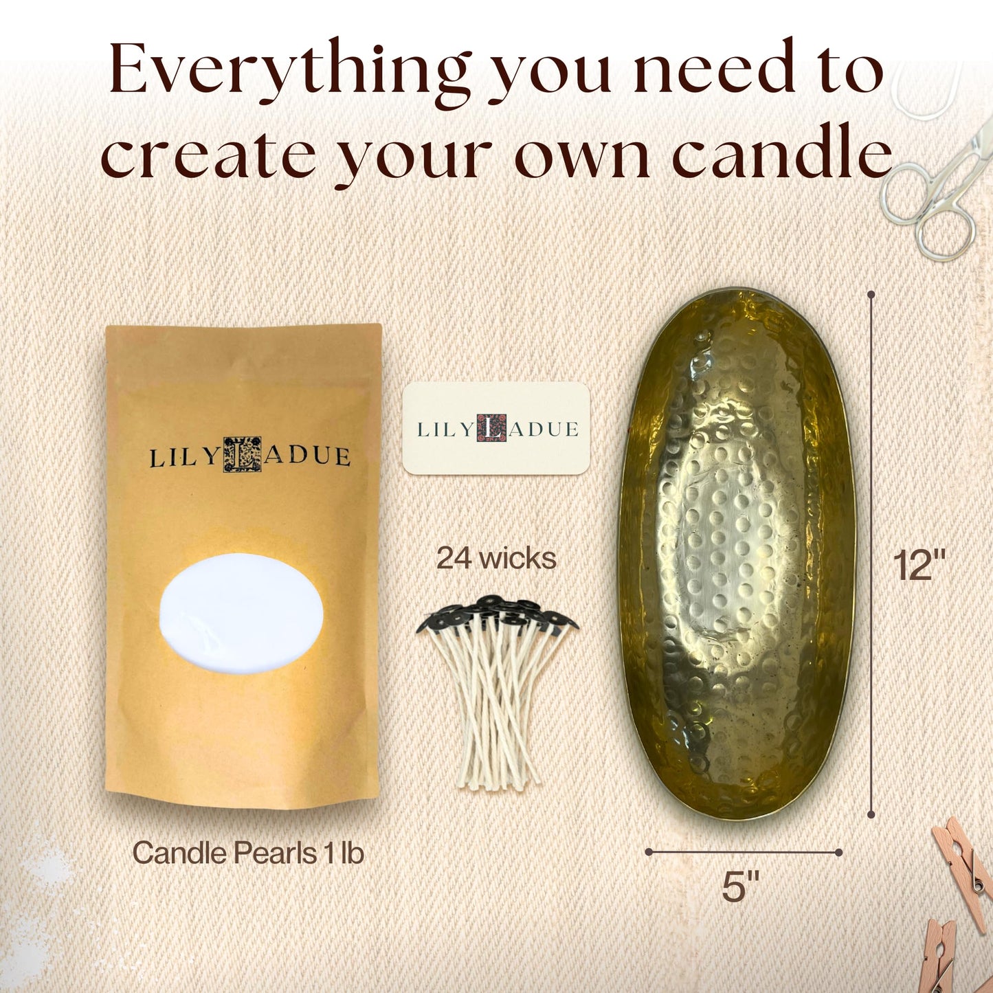 LILY LADUE Sand Candle Kit - 1Lb/16Oz Pearled Candles Sand and Wicks (24) with Gold Holder, Unscented Aroma Beads, Reusable Pearled Candle Wax for DIY Home Kit, Powder Beads Refill Available