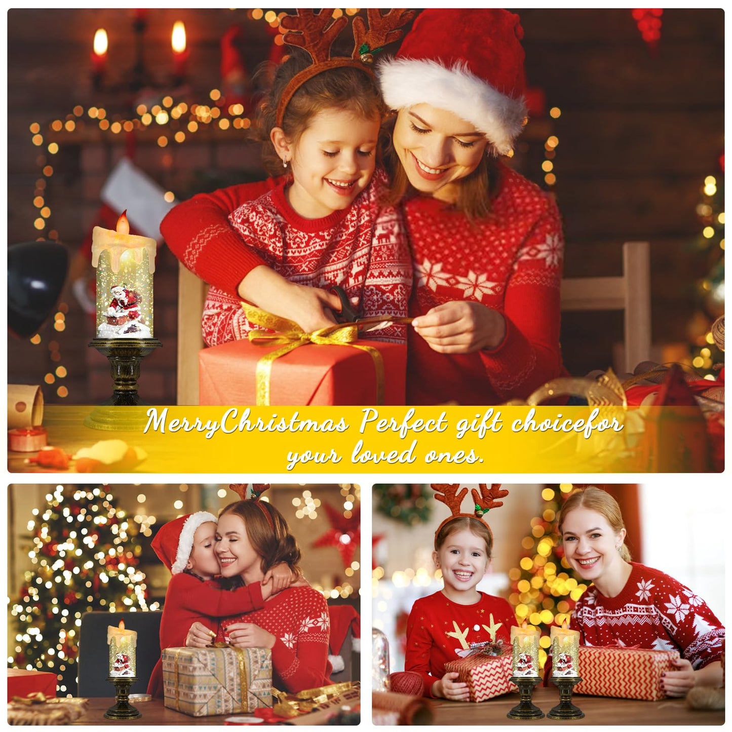 AOMIL Christmas Flameless Candles, Flickering LED Candles with Timer, Snow Globe Candle Lights for Christmas Decorations