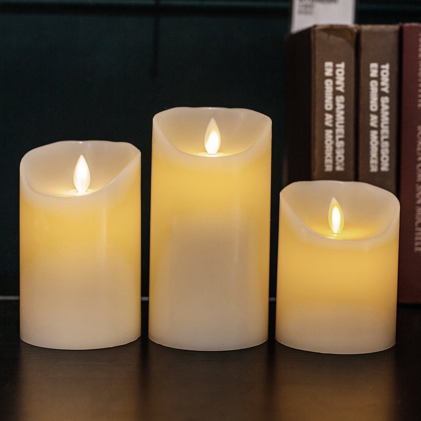 AKU TONPA Flameless Candles Battery Operated Pillar Real Wax Electric LED Flickering Candle Sets with Remote Control Cycling 24 Hours Timer, 4" 5" 6" Pack of 3 (Ivory)