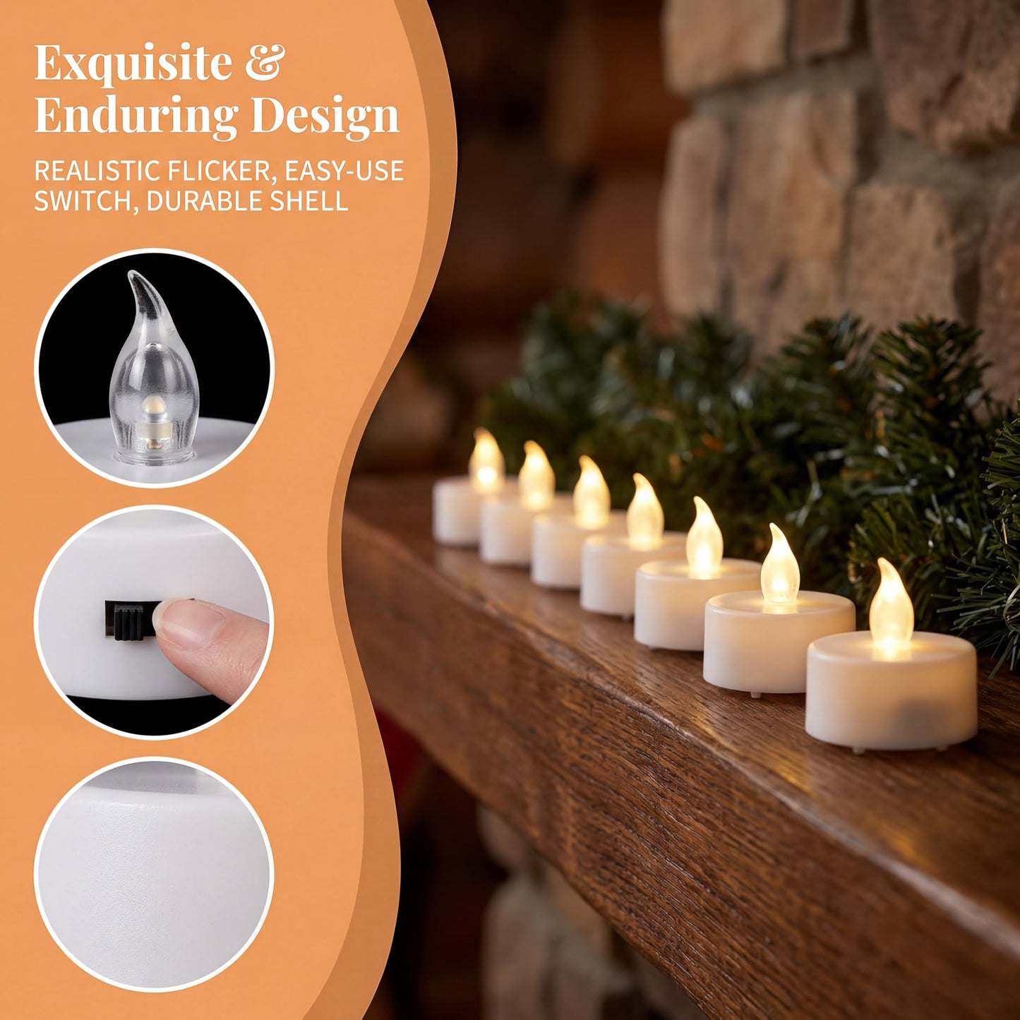 Boakboary Tea Lights Flameless Battery Operated Candles-100Pack LED Flickering Votive Candle Long Lasting 200 Hours, Realistic and Bright for Seasonal Festive Celebrations Decoration Warm White