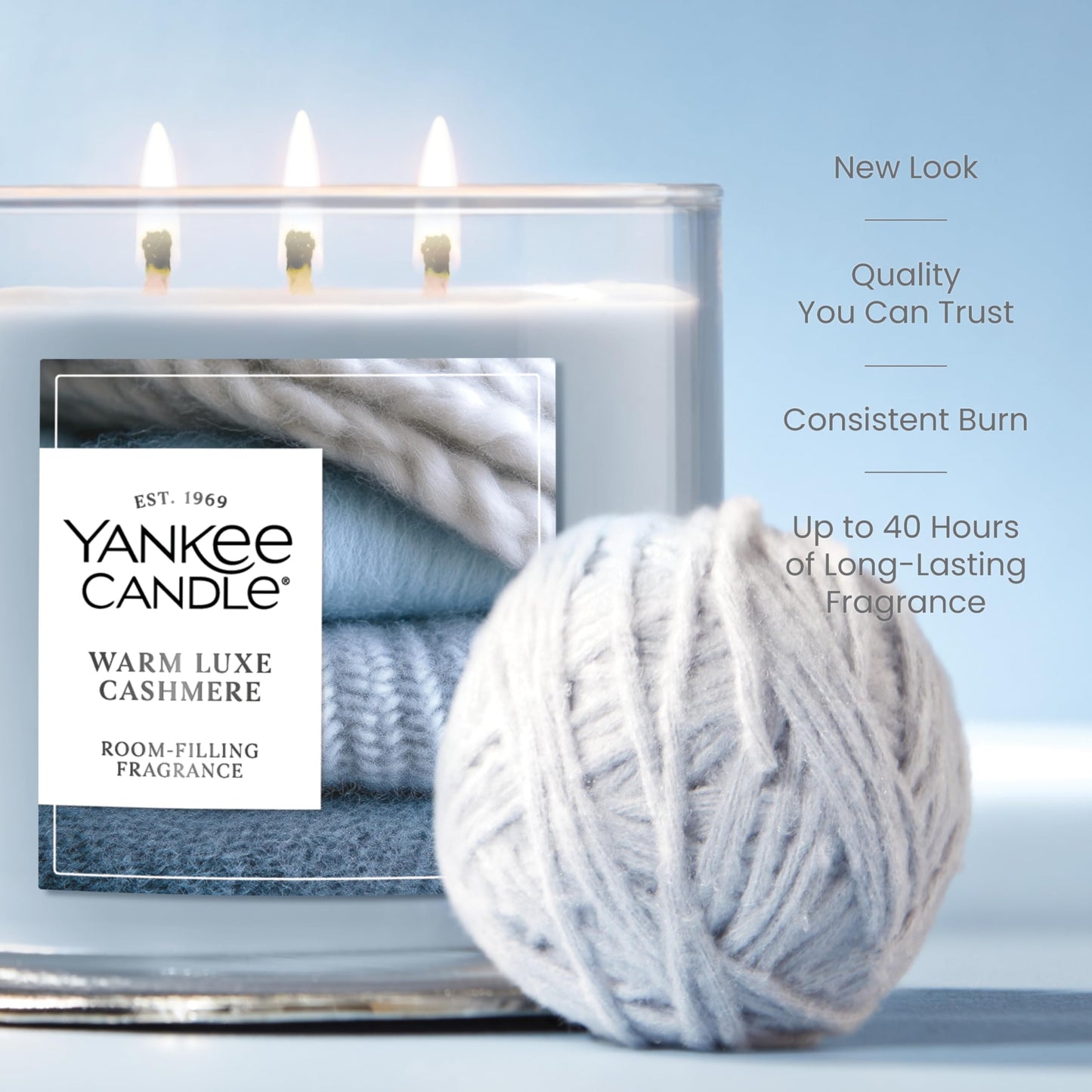 Yankee Candle Warm Luxe Cashmere, Fall Scented Candle, 14.5oz 3-Wick Candle Jar with up to 40 Hours Burn Time