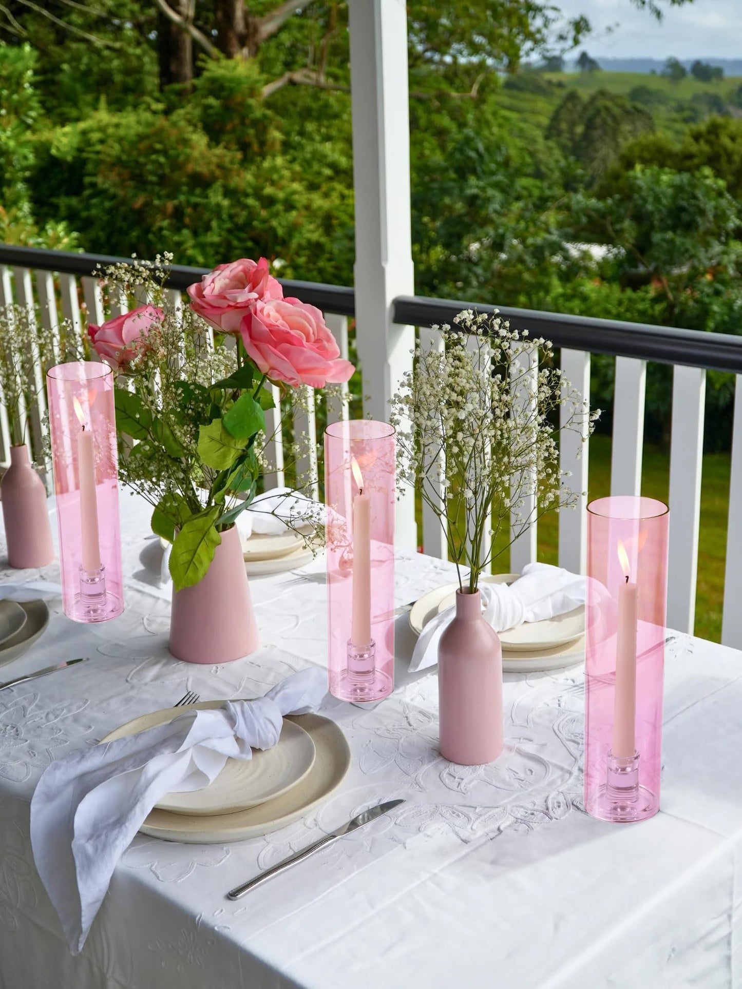 Vixdonos Glass Hurricane Candle Holder Set of 3 Modern Candlestick Holders Long Taper Candle Stand with 11.8 inch Tall Cylinder Windproof Cover for Wedding Party Table Centerpiece Outdoor