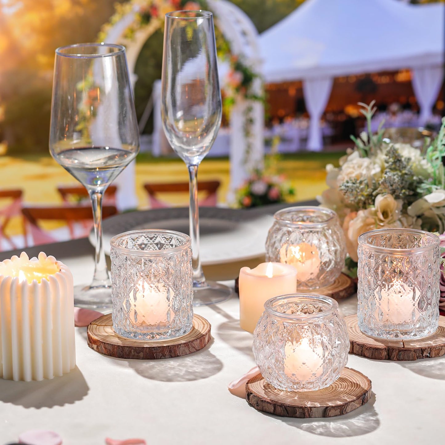 DARJEN Clear Votive Candle Holder Set of 20, Upgraded Size Tea Light Candle Holder Glass for Wedding Table Centerpieces, Elegant Bulk Votive Holders for Party, Proposals and Wedding Shower