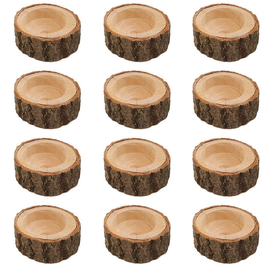12 PCS Wooden Tea Light Candle Holders, Rustic Wood Votive Tealight Holder, Personalized Vintage Tealight Holder Decoration for Wedding Centerpieces for Table, Party, Birthday, Holiday