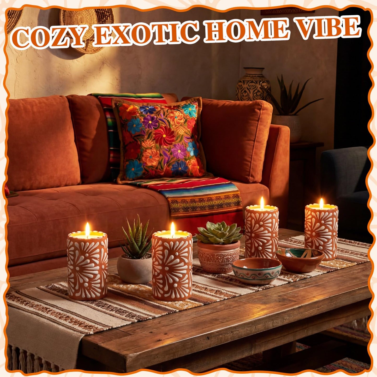 Lounsweer 4 Set Cielito Lindo Party Decorations Mexican Tequila Candle Talavera Mugs Candle for Fiesta Cinco De Mayo Birthday Bridal Shower Bachelorette May 5th Party Home Decor(Brown)