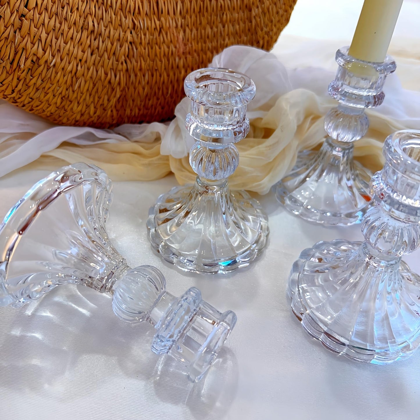ECHFSM Glass Candlestick Holder,Striped Taper Candle Holders,Set of 6 Candle Stand for Table Centerpieces, Home Decor,Weddings,Festival and Parties (Clear Stripe Pattern)