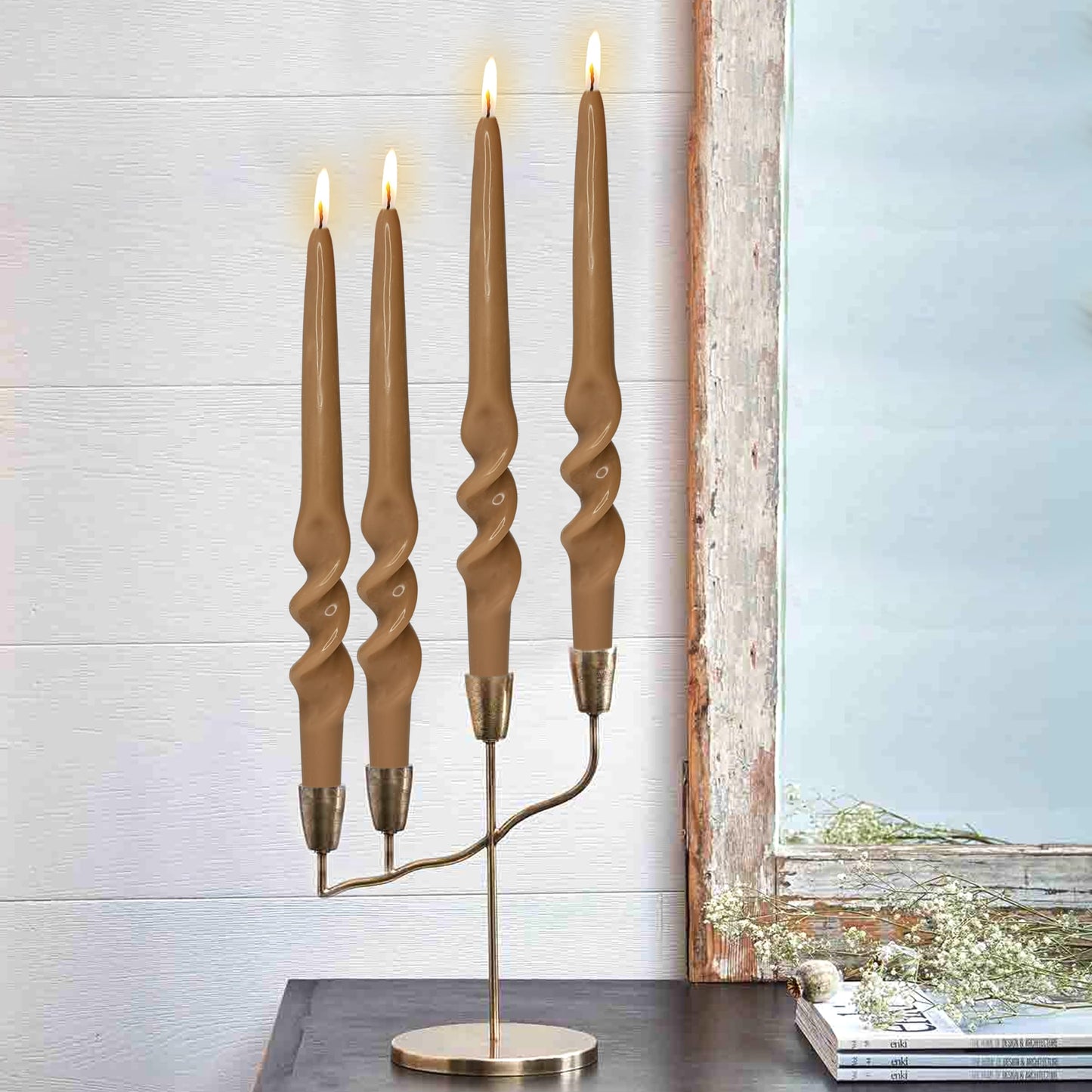 Taper Candle Spiral Candlesticks Brown Twisted Candles Long Unscented Candle Sticks Smokeless Tapered Candles for Dinner Wedding Home Table Decor Housewarming