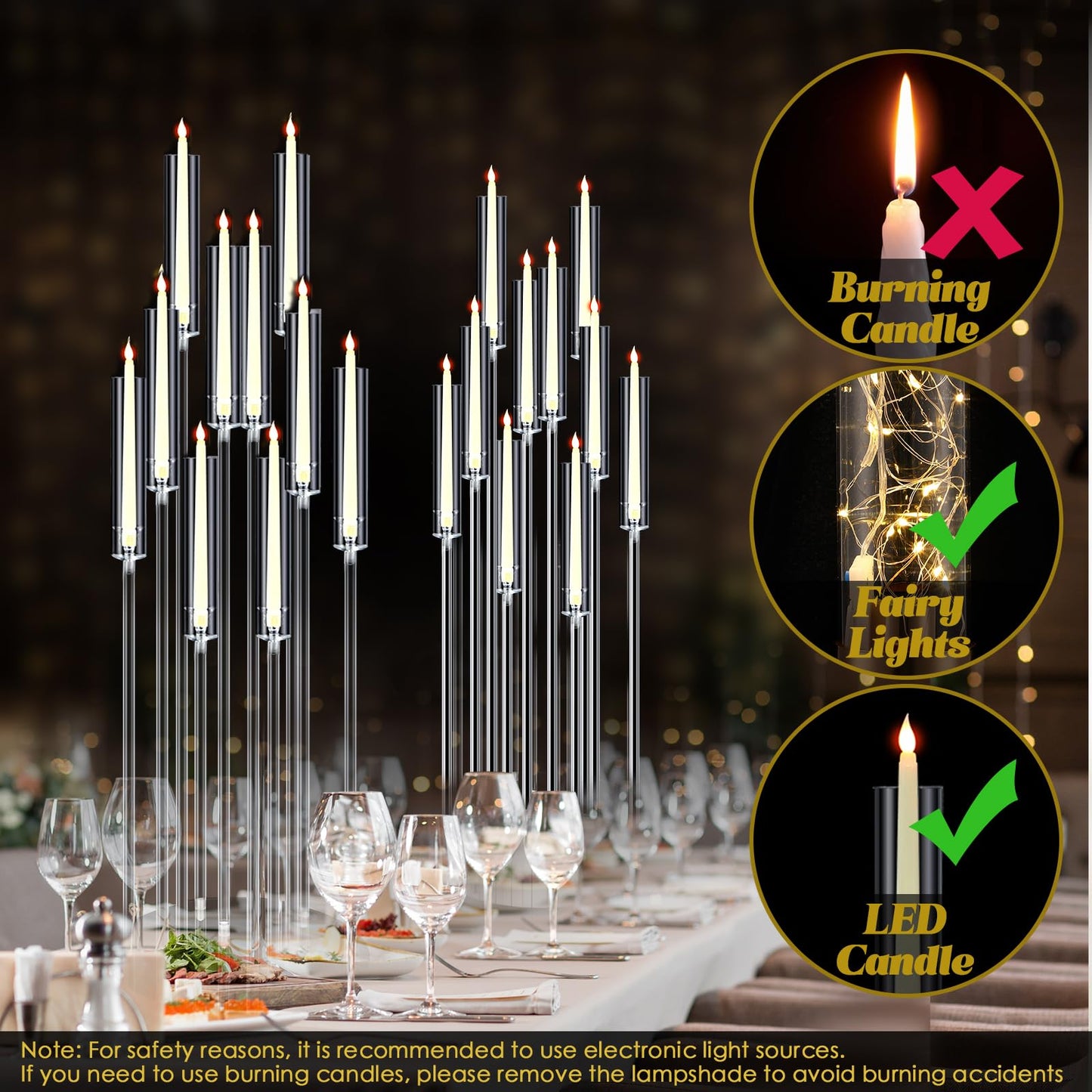 Tessco 4 Pcs 10 Arm 46.5 Acrylic Candelabra Table Centerpiece Floor Candelabras Clear Candle Holder with Removable Lampshade Wedding Candelabra Centerpiece Fit 0.8 LED