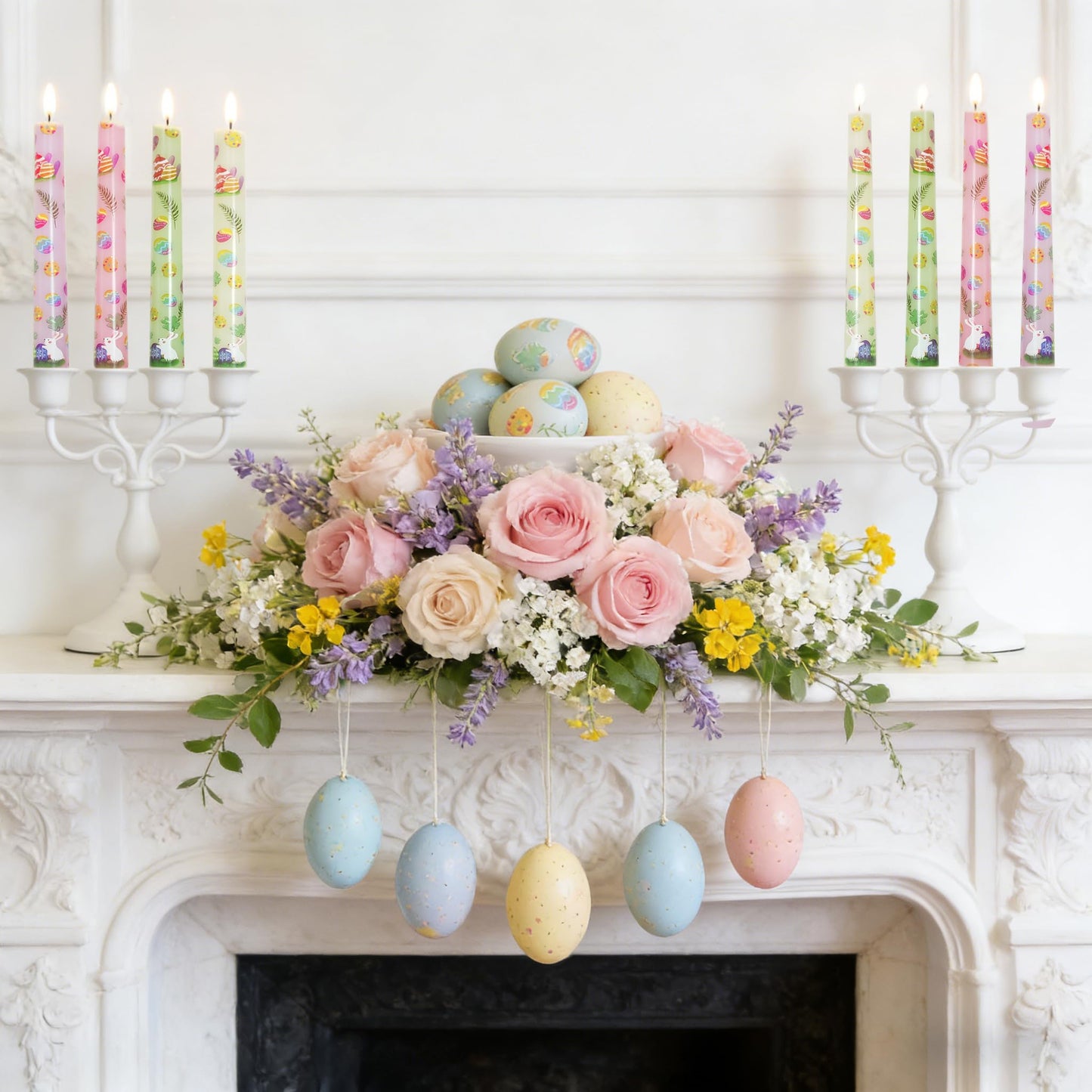 10 Inch Easter Egg Taper Candles 4 Pcs Unscented, Smokeless, Dripless Long Tapered Candlesticks Candles for Easter Dinner Party Home Decor