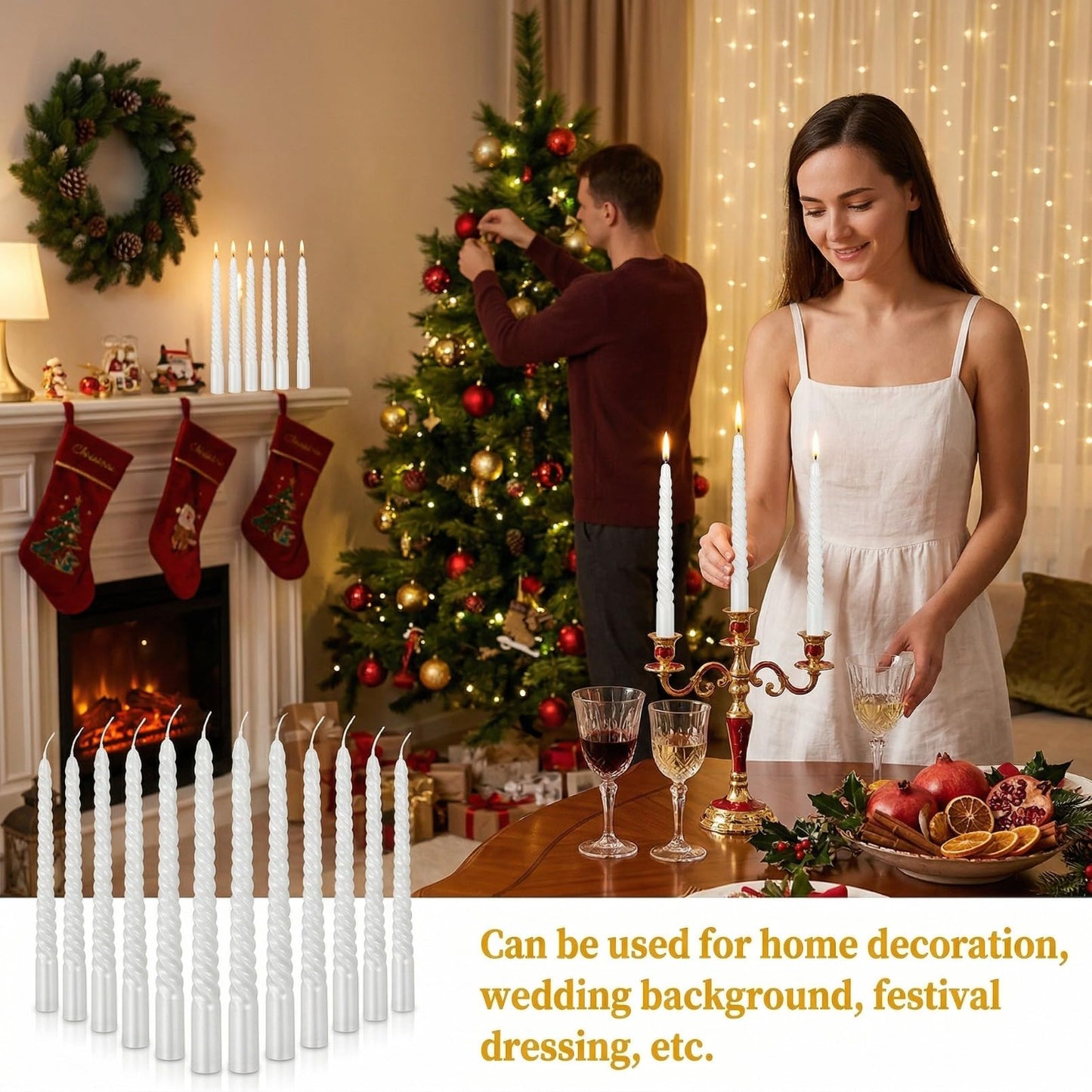 Bgtecho 12 Pack Spiral Taper Candles, 10 Inch White Tall Twisted Candlesticks, Dripless Unscented Thin Candle, Long Burning Smokeless Candles for Wedding Dinner Party Home Decor