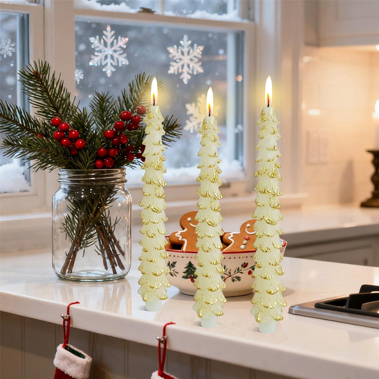 Gedengni Christmas Tree Taper Candle White Candlesticks - 10inches Unscented Tree Shaped Candles Decorative Tapered Candles for Holiday Xmas Party Dinner Table,W