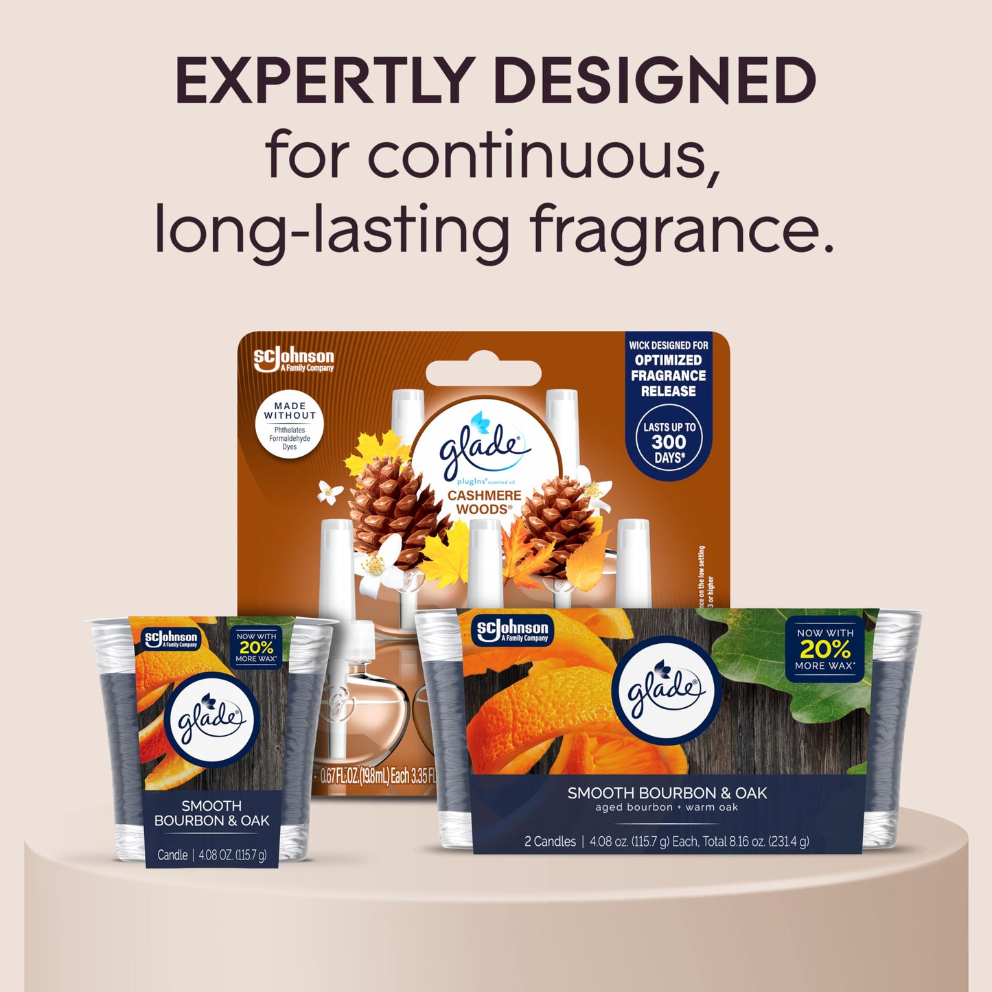 Glade 1-Wick Scented Candle Jar, Smooth Bourbon & Oak, Air Freshener Infused with Essential Oils, 4.08 Oz, 2 Count