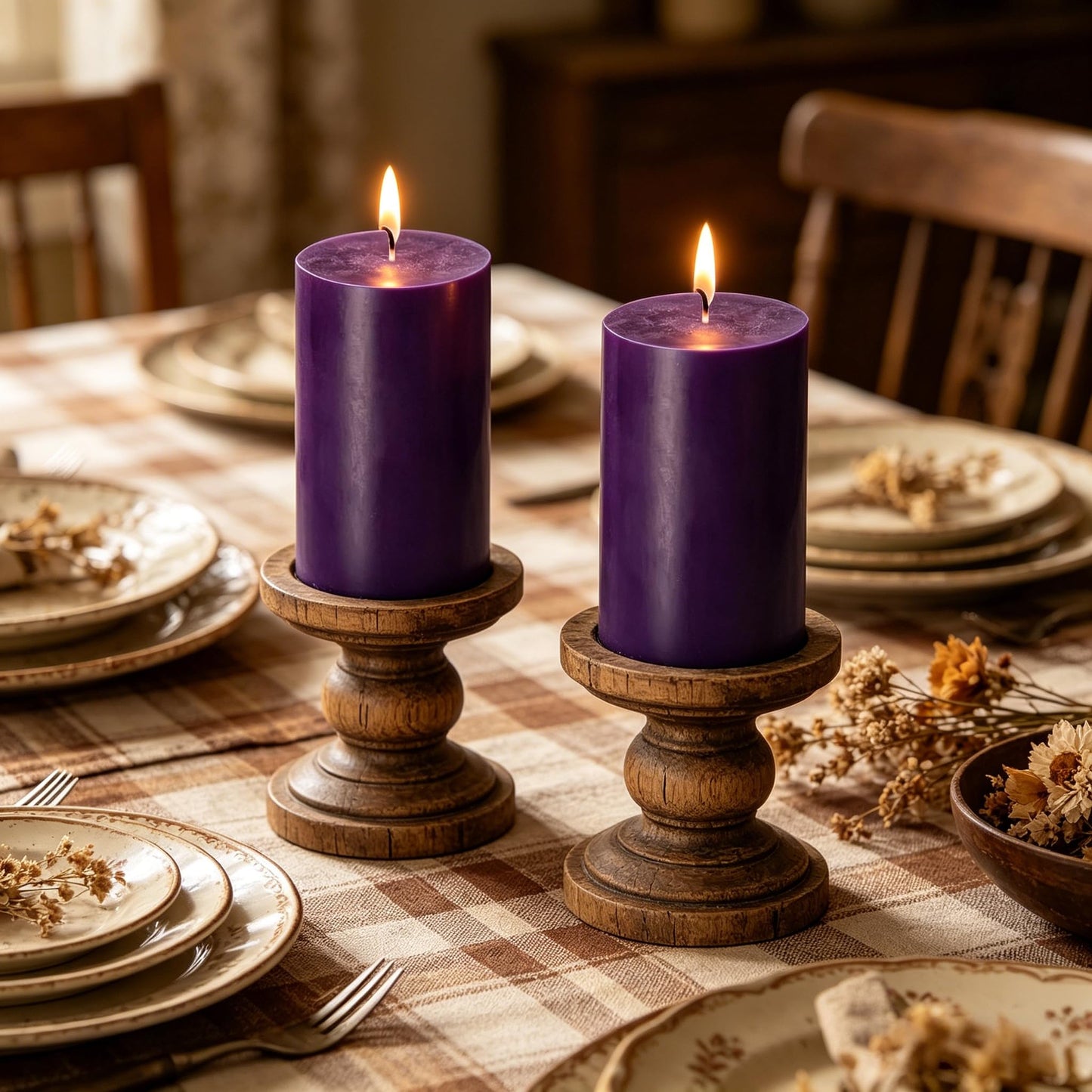 2 Pack 3x6 Inch Royal Purple Unscented Pillar Candles - 70 Hour Long Burning Dripless Smokeless Candles for Home Decor