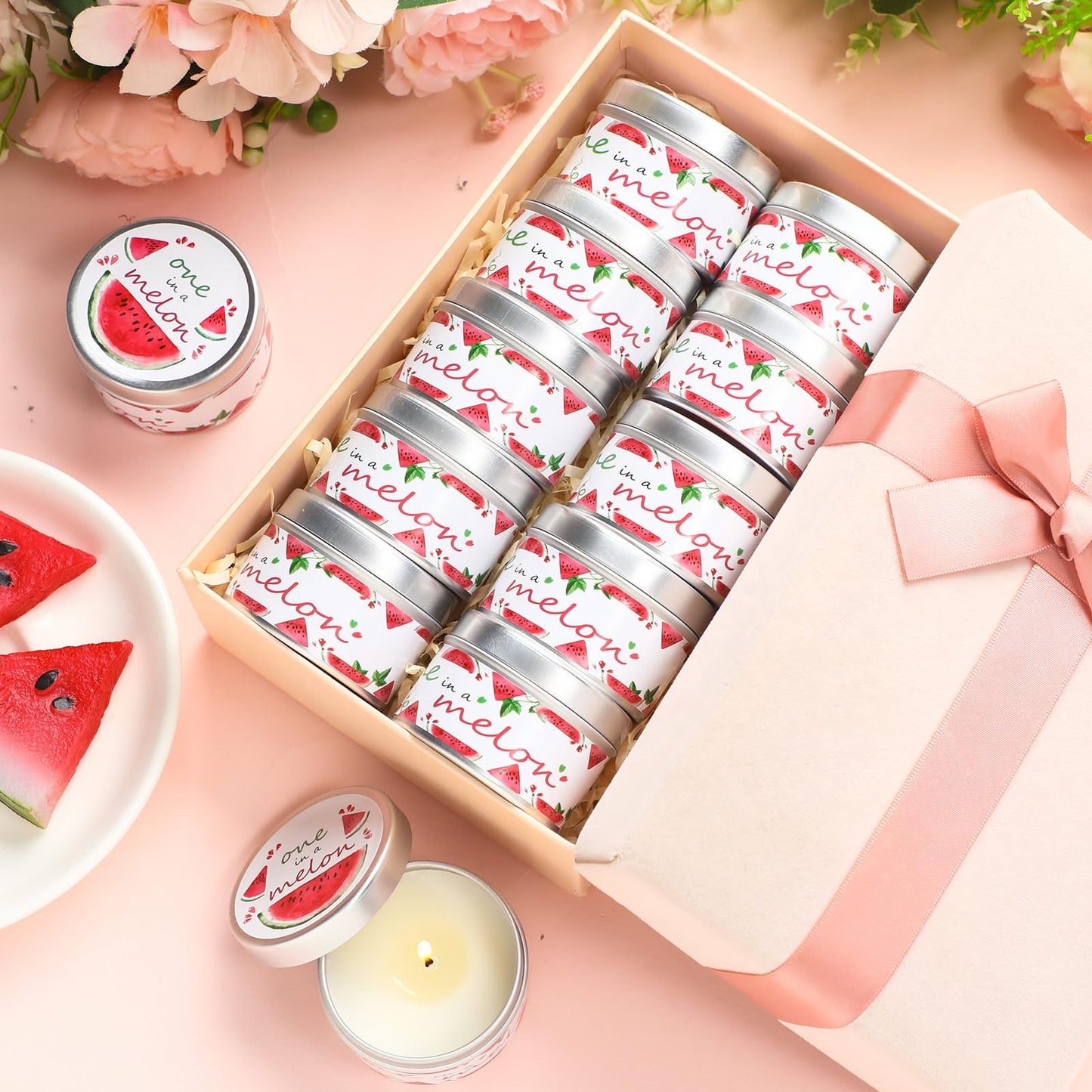 MTLEE 24 Pcs One in a Melon Baby Shower Party Favors Candles Lavender Scented Baby Shower Favors for Guests Rustic Tealights Candles Gender Reveal Return Gifts (1.2 oz, Red)