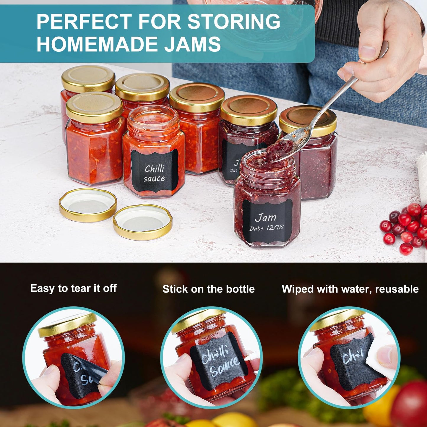 Ritayedet 40 Pack Small Glass Honey Jars with Lids for Wedding Favor, Baby Showers, 3 Oz Airtight Glass Canning Jars with Lids, Candle Jars for Spice, Candy, Jam, Waterproof Stickers