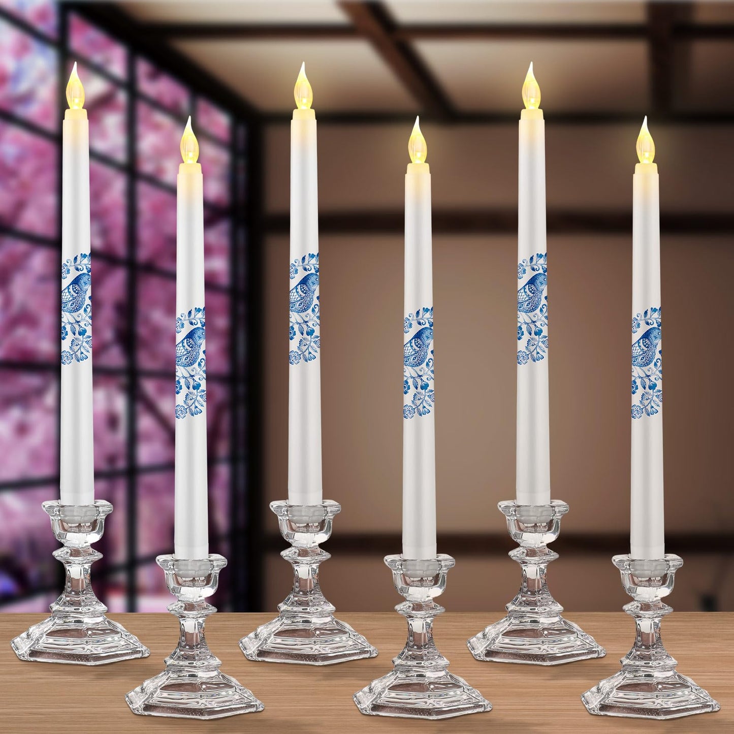 Conelist 6 Pcs Chinoiserie Flameless Candles 10 Inch Blue and White Candles Battery Operated LED Candlesticks Chinoiserie Decor for Wedding Table Centerpiece Home Party Decor Gifts
