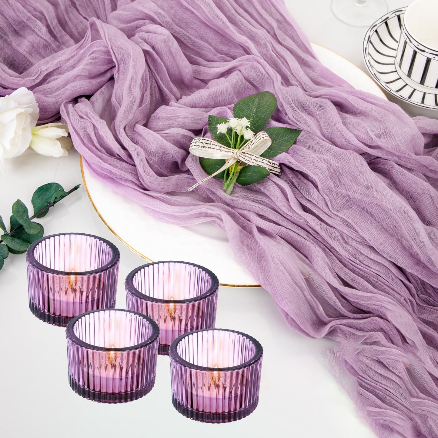 2 Pcs Tealight Candle Holder,Votive Candle Holders Glass Candle Holders Tea Lights Candle Holder for Table Centerpiece Decor Party&Home,Wedding Deco (Purple)