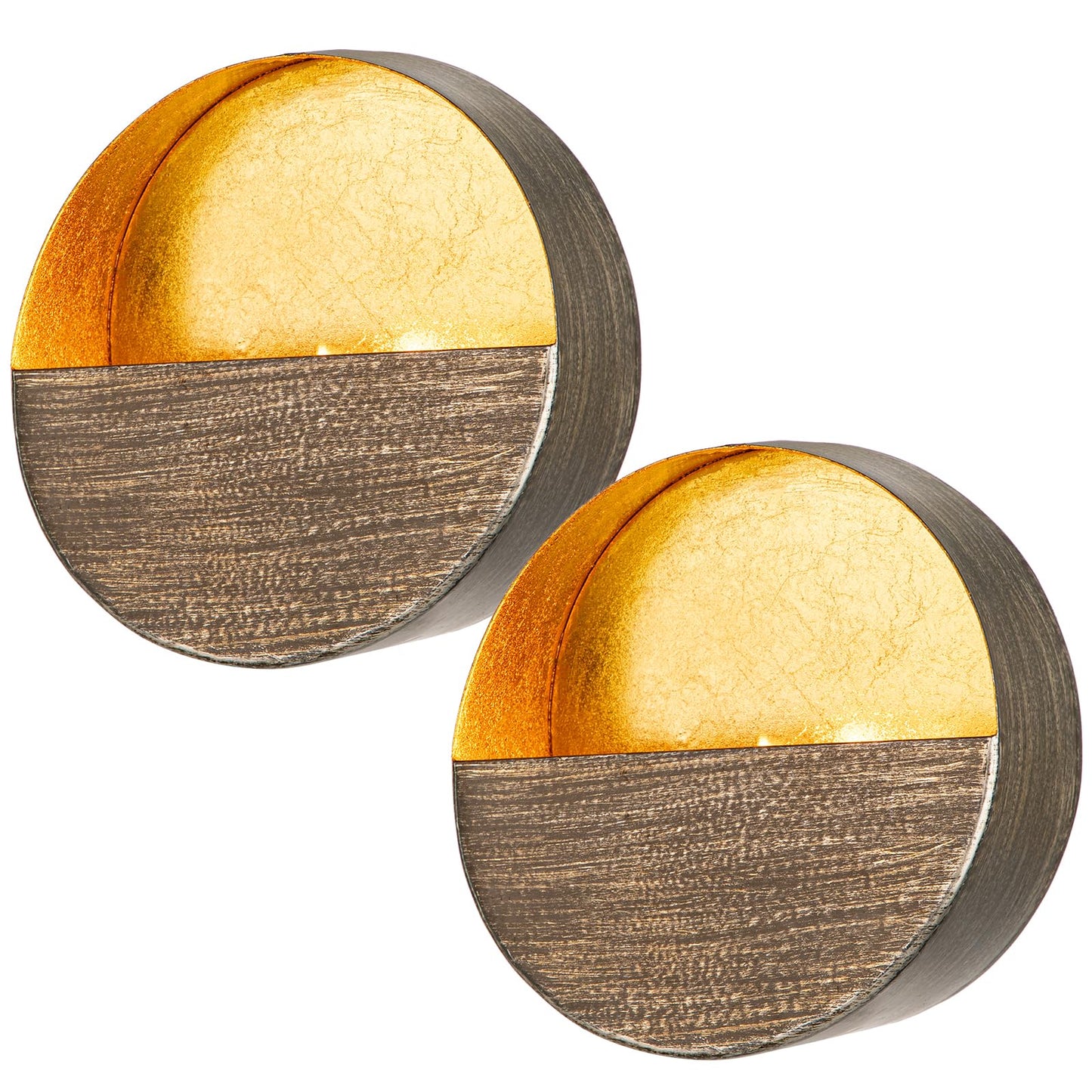 Luxury Metal Wall Candle Sconces – Small Handcrafted Wall-Mounted Tealight Candle Holders with Gold Leaf Interior – Modern & Rustic Home Décor for Living Room, Hallway – 6.5" Bronze Two Pieces