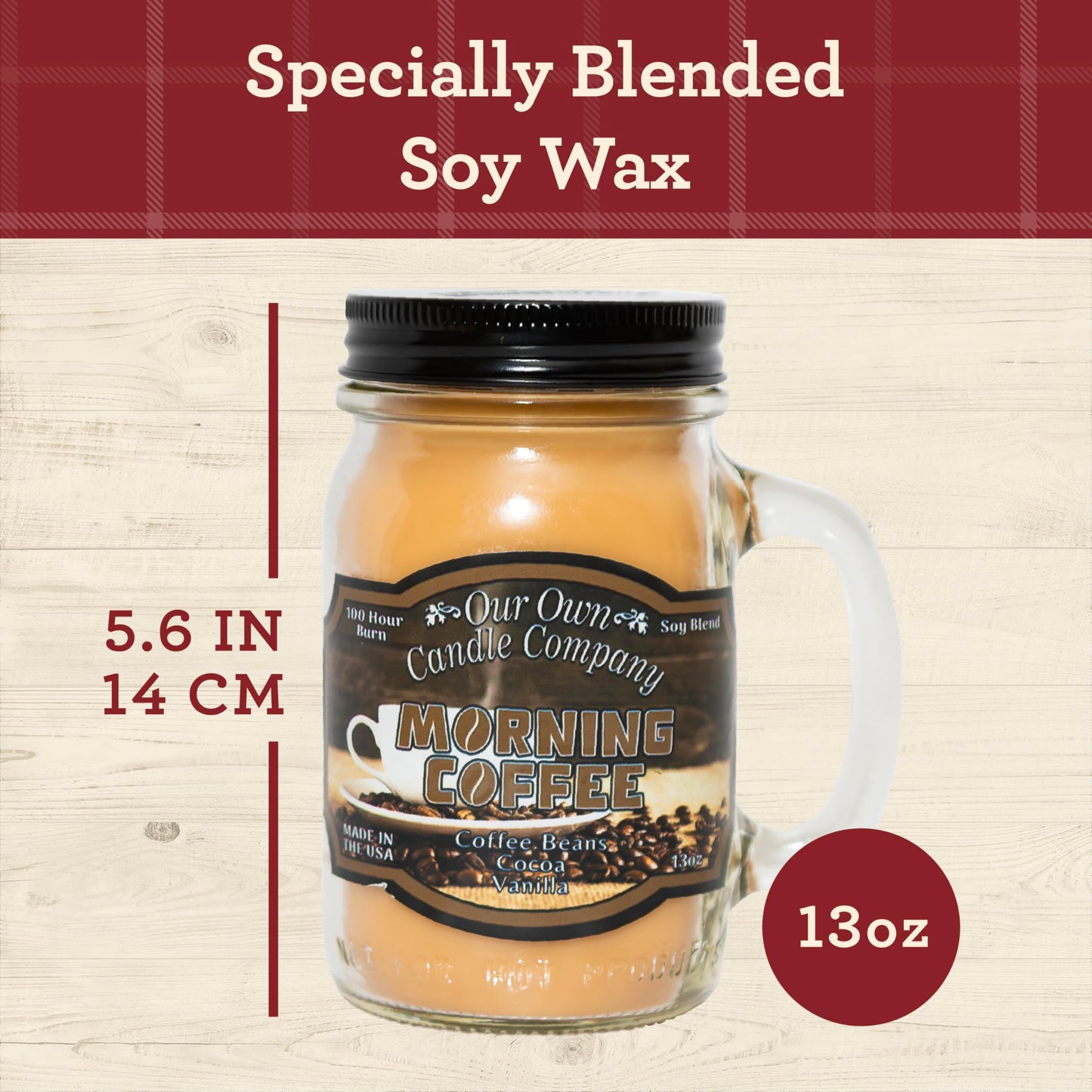Our Own Candle Company, Morning Coffee Scented Mason Jar Candle, 100 Hour Burn Time, 13 Ounces