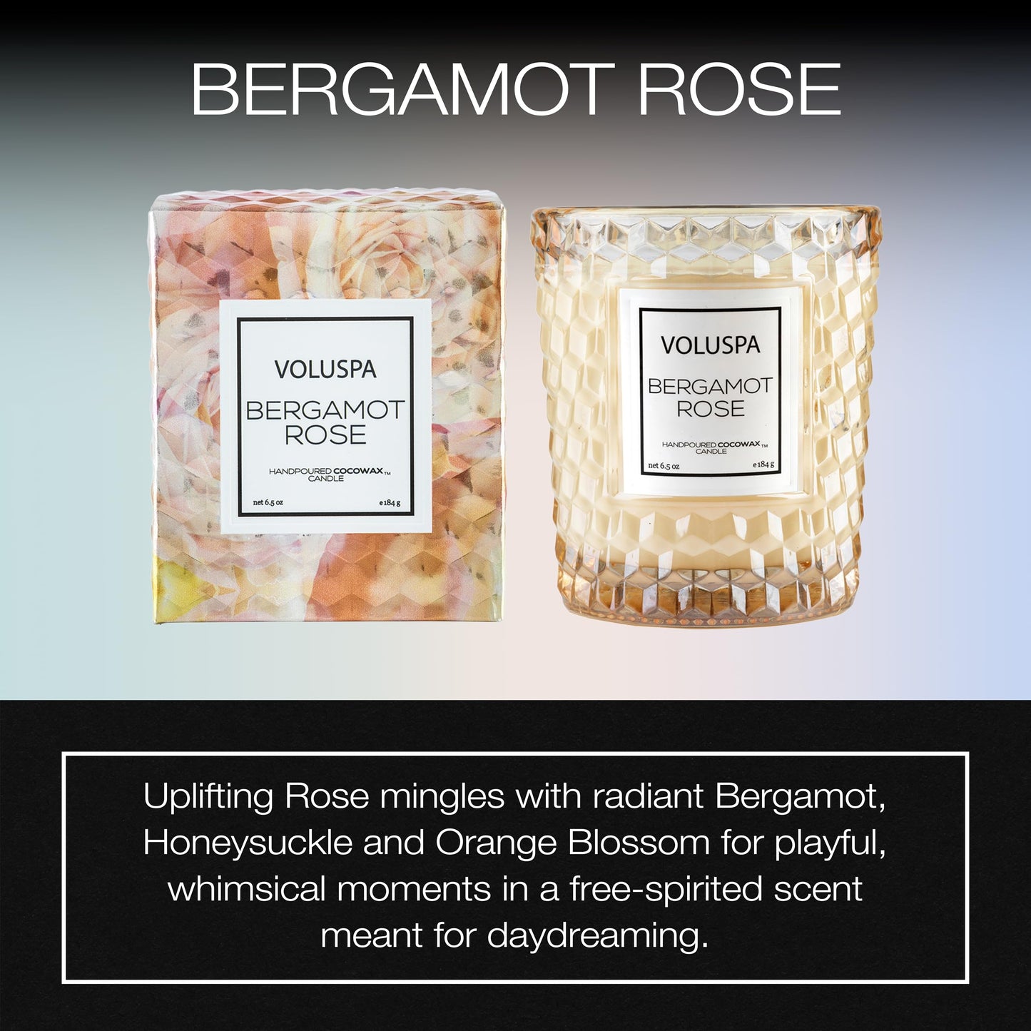 Voluspa Bergamot Rose, Classic Candle Jar, 6.5 oz, 40 Hour Burn Time, Coconut Wax for Clean Burning, Handcrafted in the USA
