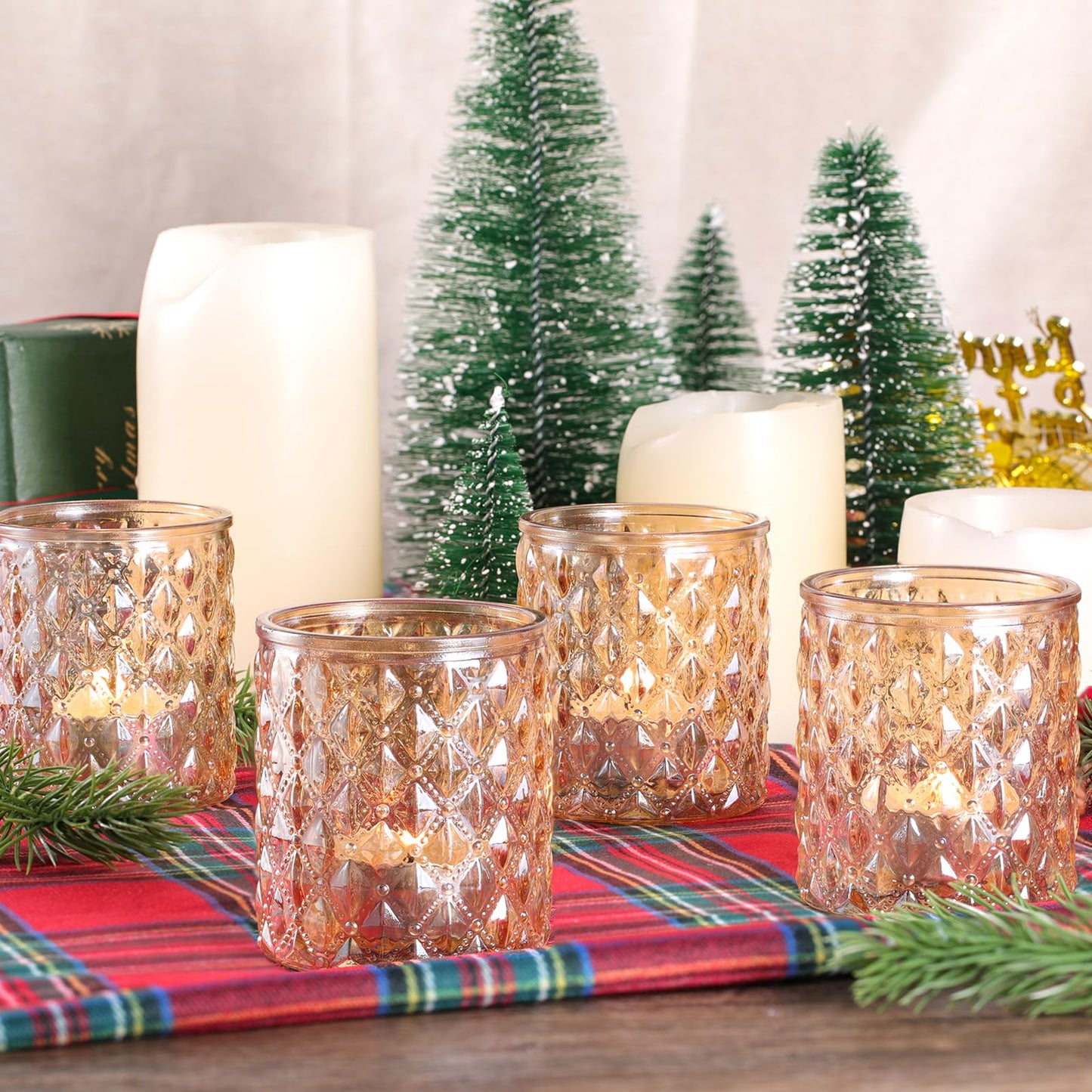 MATAHUM 12 Pcs Large Votive Candle Holders 2.8 * 3.2inch Gold Tea Light Candle Holders Glass Candle Holder for Bridal Shower, Wedding, Table Centerpiece, Party, Home Decor