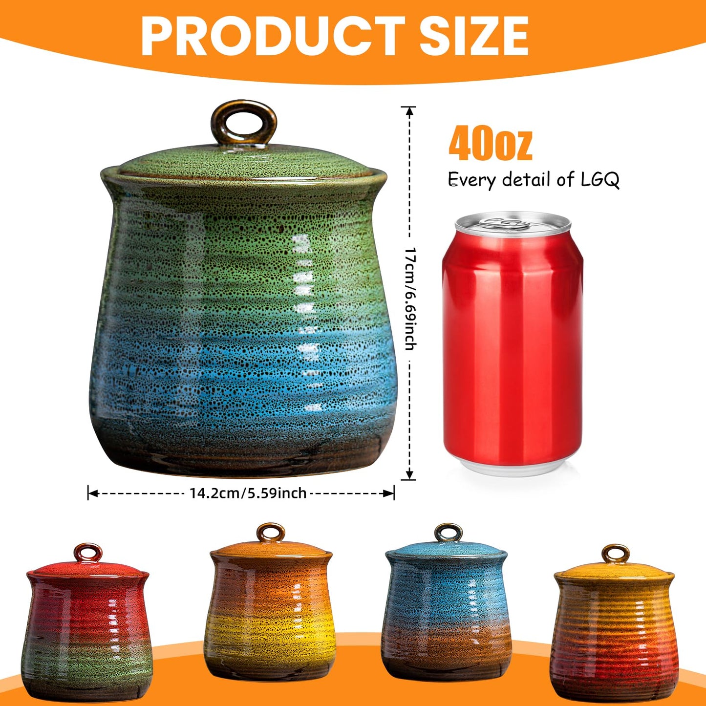 40 OZ Cookie Jar,Dog Treat Jar, Kitchen Canisters for Countertop for Food Storage Coffee, Tea,Flour, Beans, Spices, Nuts and More Ceramic Jar with Lid. (Green and Blue)