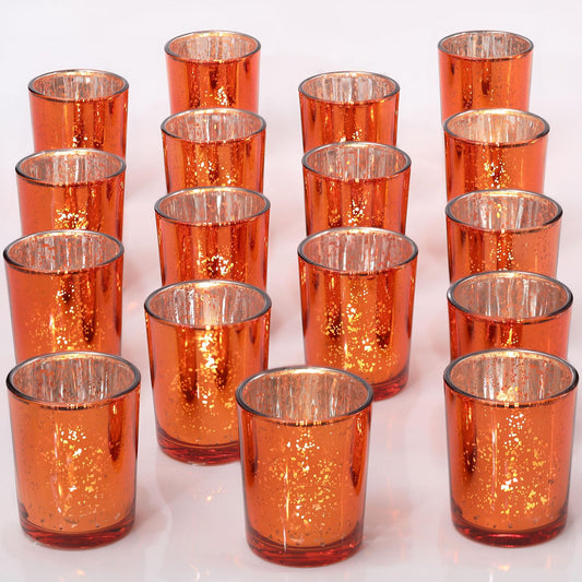 DARJEN 24Pcs Orange Votive Candle Holders, Tea Lights Candles Holders for Wedding Centerpieces & Party Decorations, Fall Home Table and Thanksgiving Day
