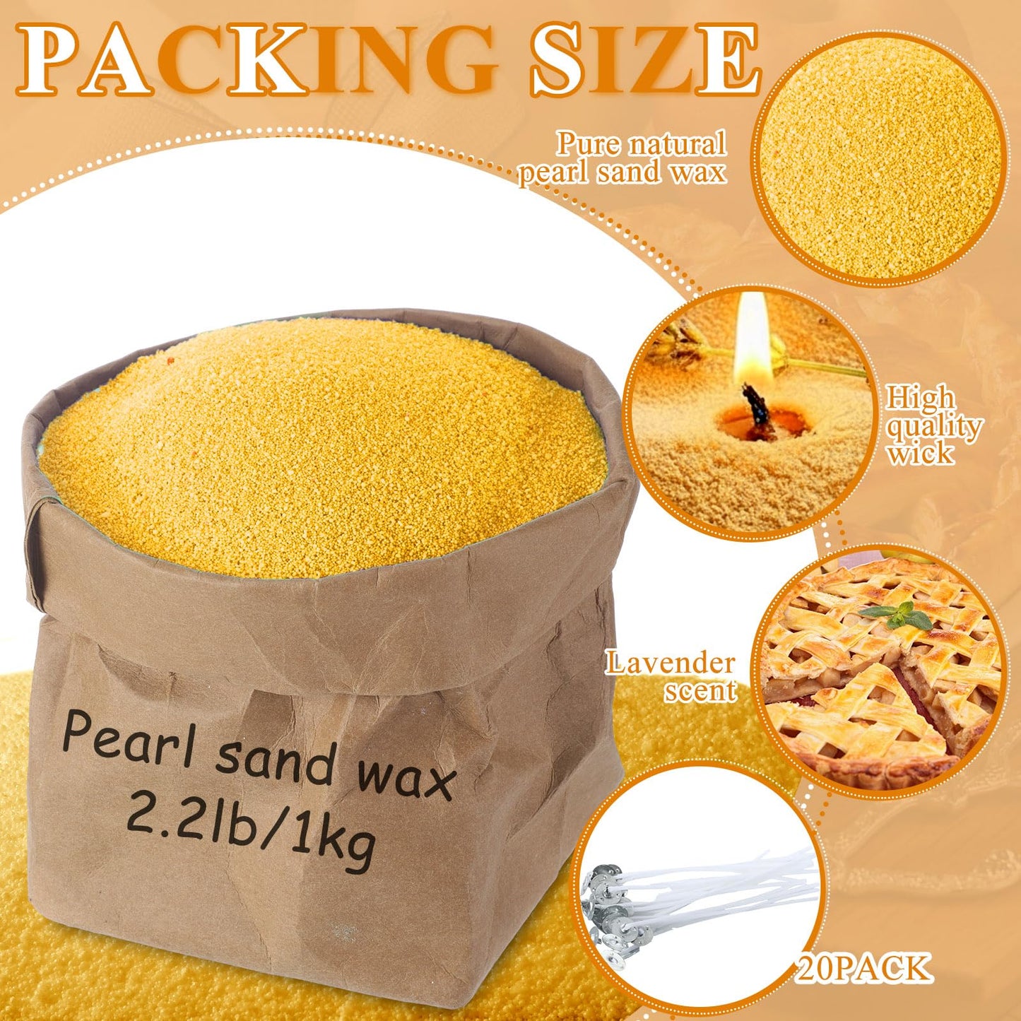 Conelist 2.2 lb Apple Pie Scented Pearled Candle Sand Wax Set Customized Powder Making Candles Refill Kit Palm Wax All Natural Non Toxic with 20 Wicks for Christmas Gifts DIY(Caramel Color)
