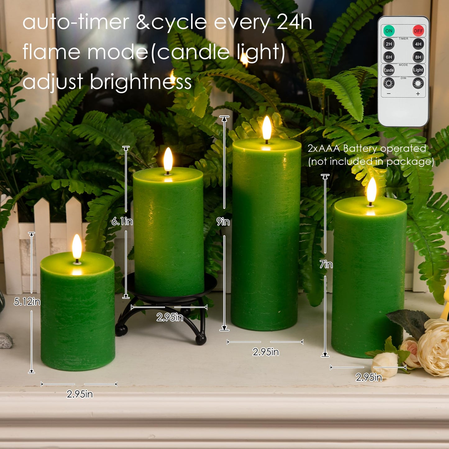LUSHARBOR Green Flameless Candles, 4 Pack Battery Operated Candles for St. Patrick’s Day, Real Wax LED Fake Candles for Spring Decor Party Centerpiece Green