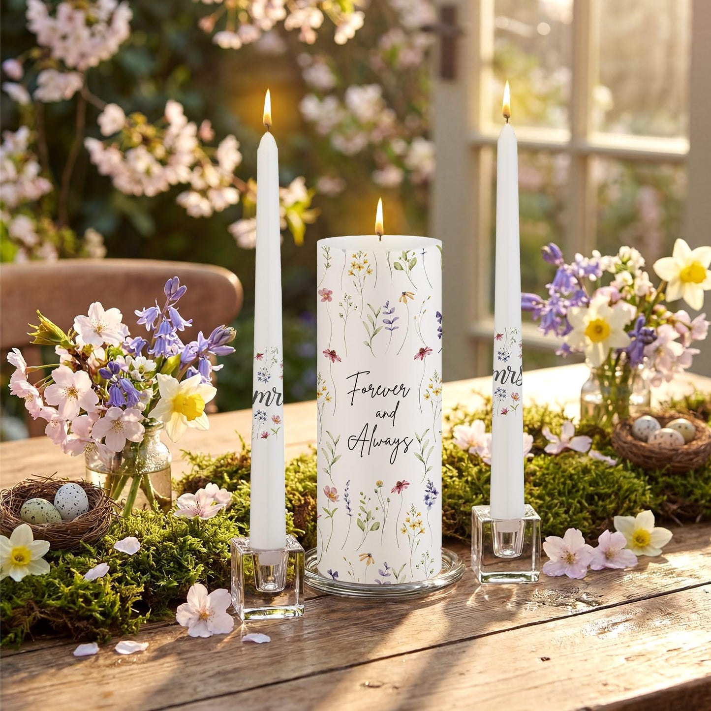 Irenare Unity Candles with Holder for Wedding Ceremony Unity Candle Set Wedding Table Decorations Accessories for Formal Events Church (Wildflower)