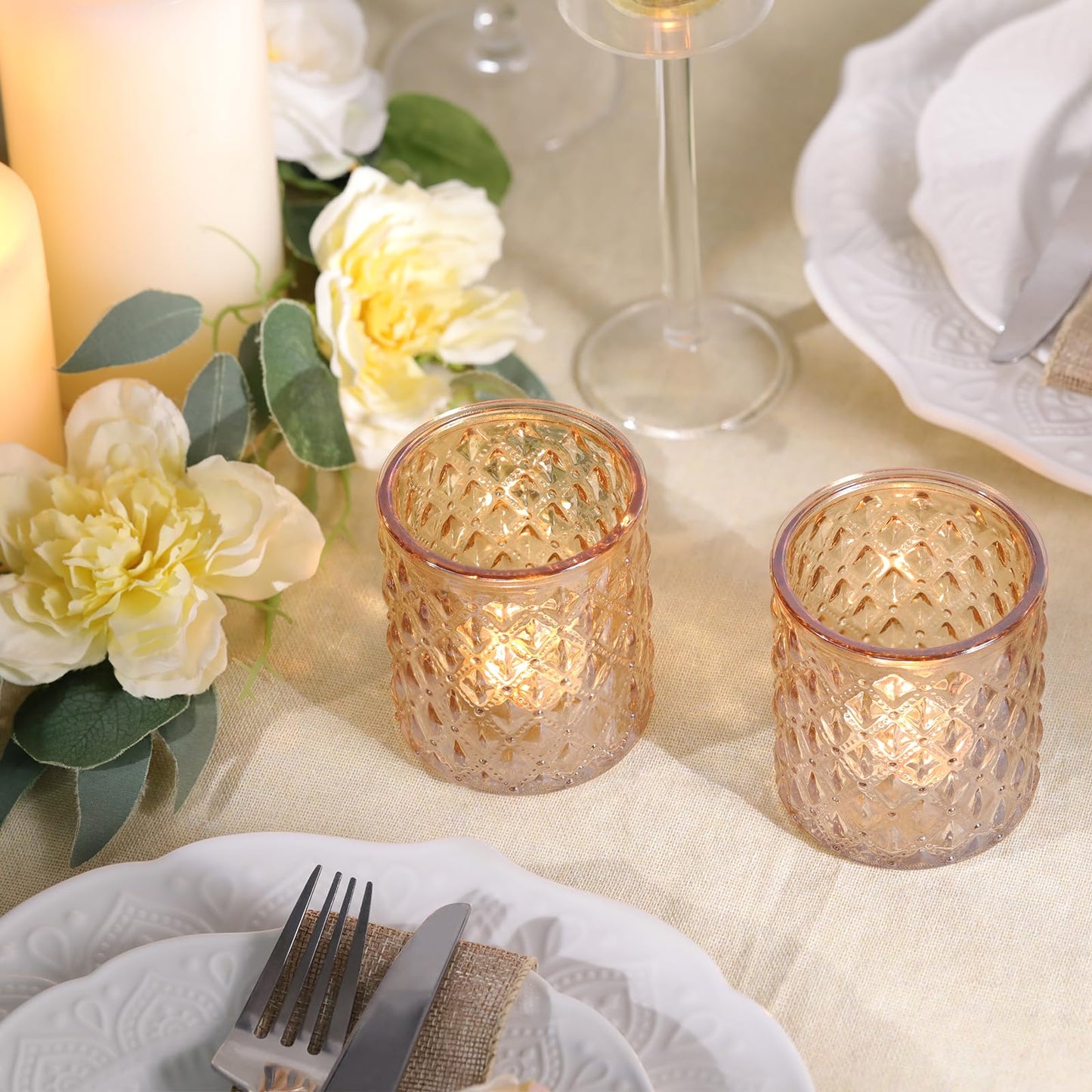 MATAHUM 12 Pcs Large Votive Candle Holders 2.8 * 3.2inch Gold Tea Light Candle Holders Glass Candle Holder for Bridal Shower, Wedding, Table Centerpiece, Party, Home Decor