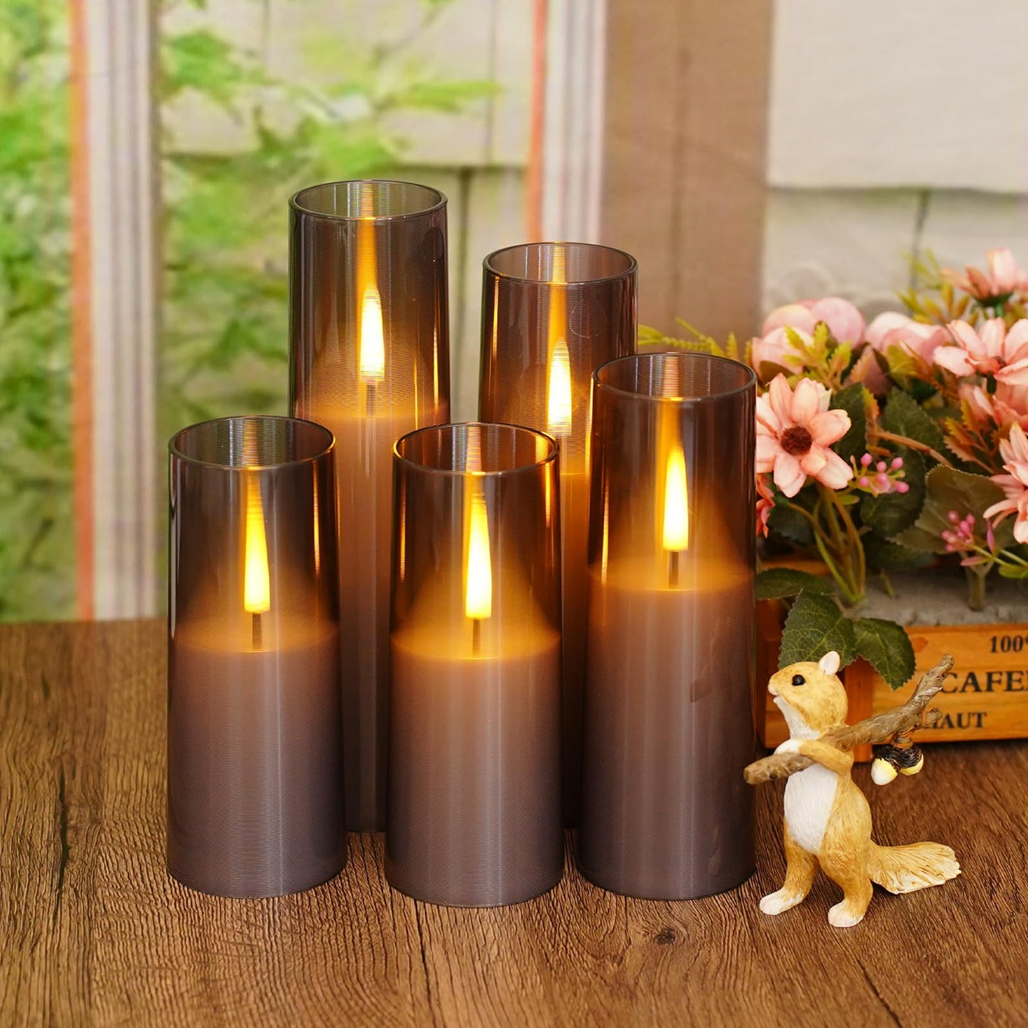 Thorbling Flameless LED Candles, Battery Operated Upgraded Realistic 5 Pcs Flickering Flame Pillar Candles with Remote Timer, for Romantic Ambiance and Home Decoration (Grey)