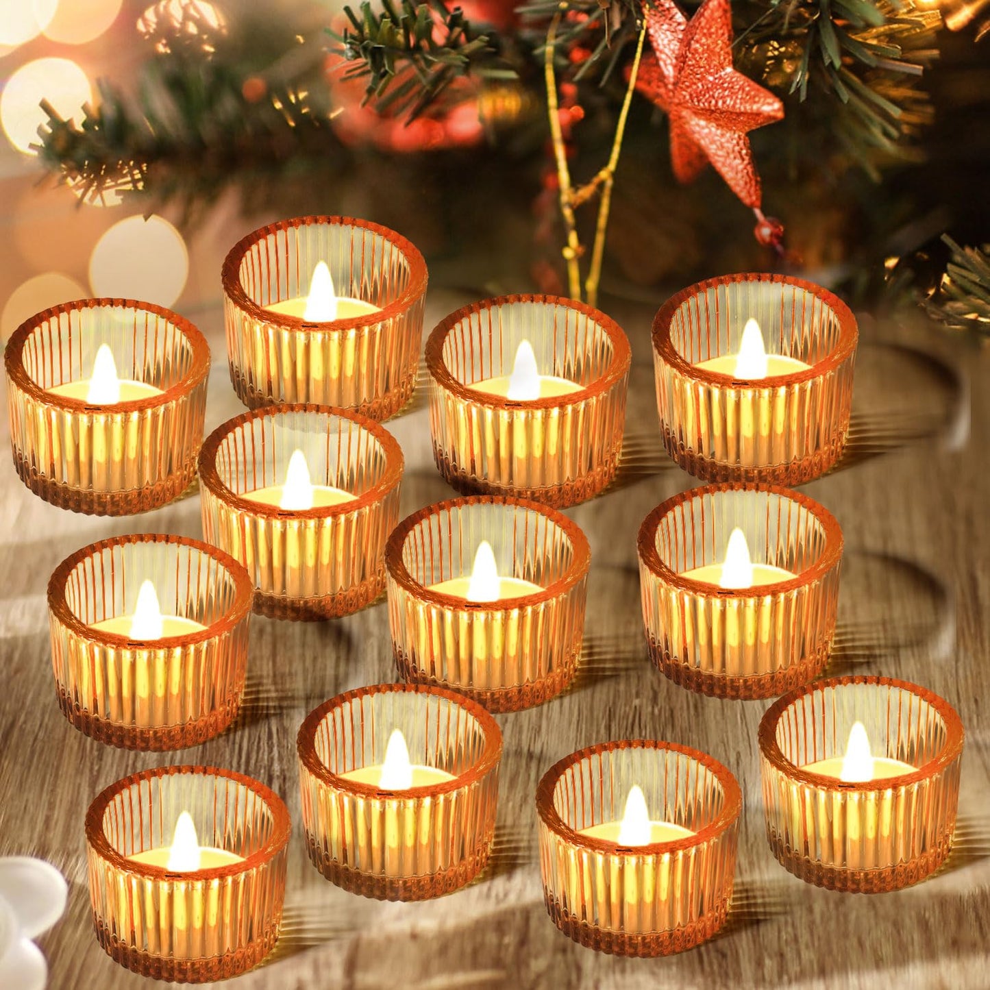 JOYIT Gold Votive Candle Holders Bulk Set of 12, Tealight Candle Holder for Wedding Table Centerpiece, Glass Small Candle Holders for Birthday Party, Valentine's Day, Home Decor (2''X 1.4'')