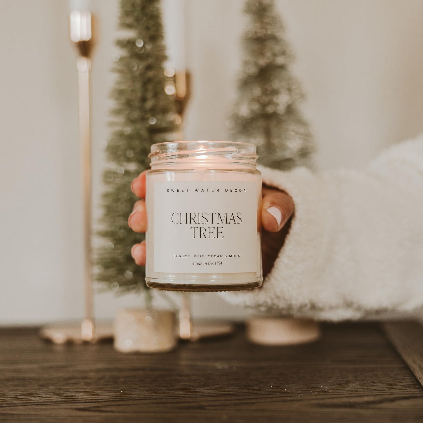 Sweet Water Decor Christmas Tree Candle - Pine Needles, Cedarwood, Cypress, and Evergreen Soy Holiday Scented Candles for Home - 9oz Clear Jar Candle, 40+ Hour Burn Time, Made in The USA