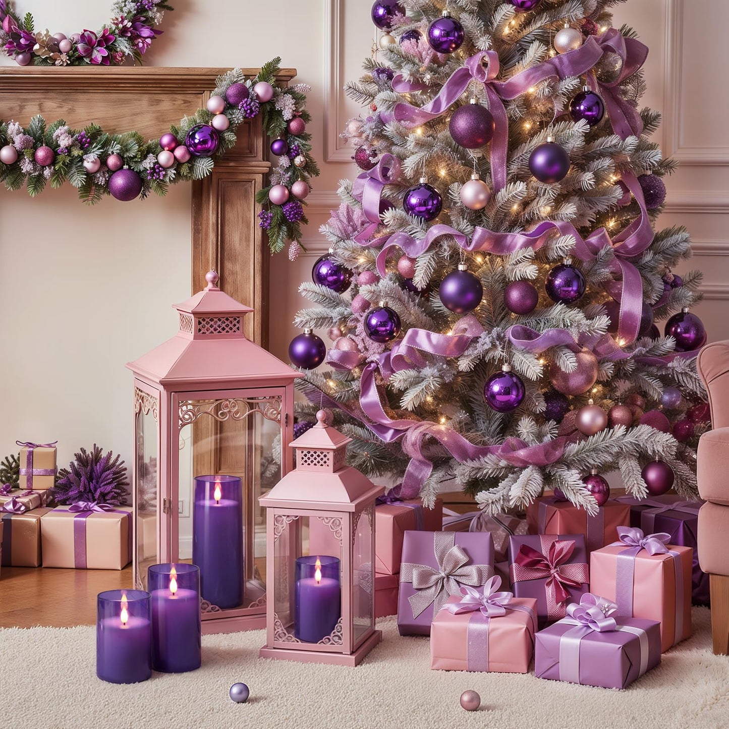 Homemory Purple Flickering Flameless Candles, Battery Operated Acrylic LED Pillar Candles with Remote Control and Timer, Purple Decor, Set of 5