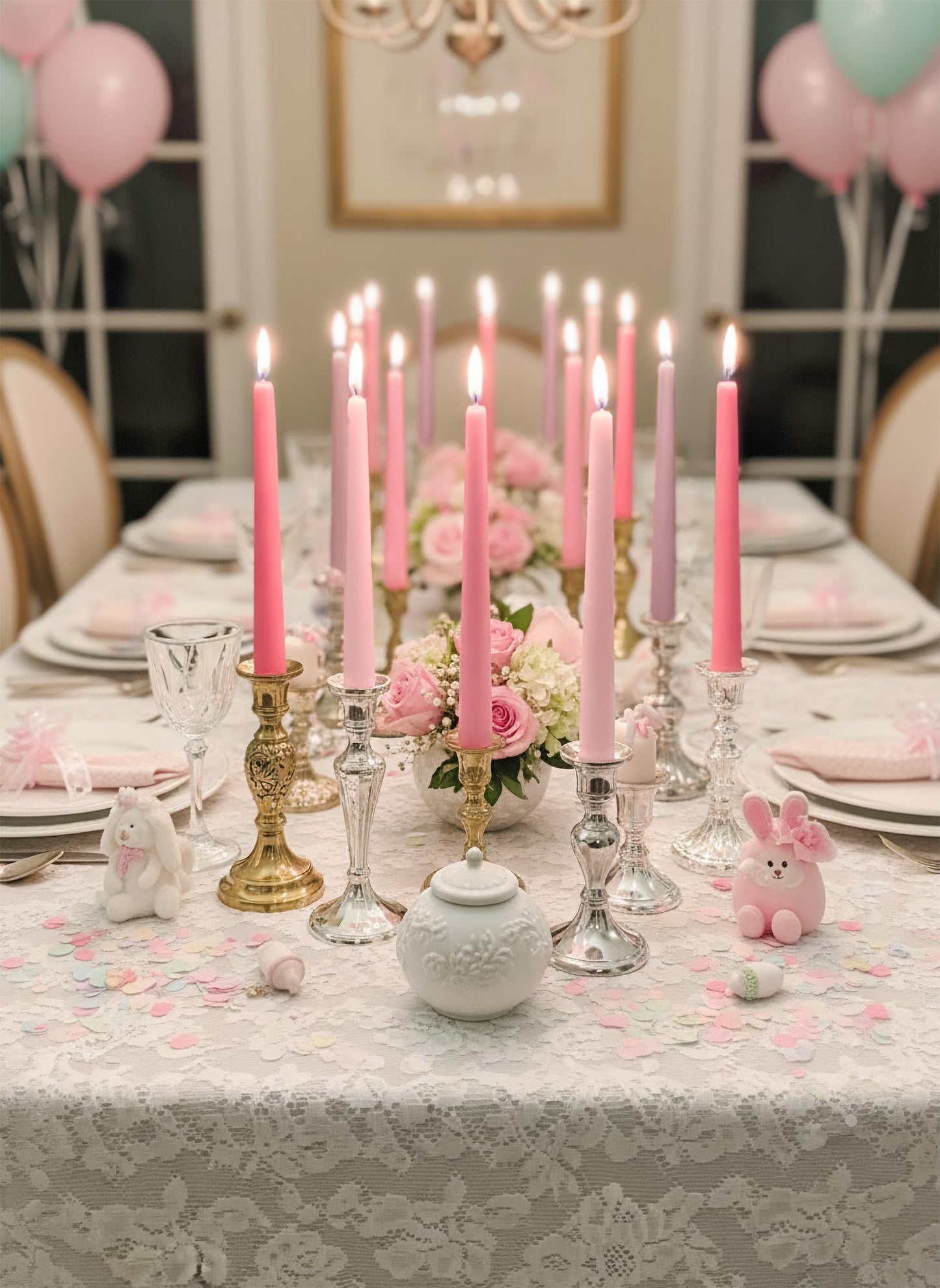 Homeology 12pk 10" Classic Taper Candles, Muted Pink Shades, 7-8 Hours Long Burning, Unscented Tall Candlesticks