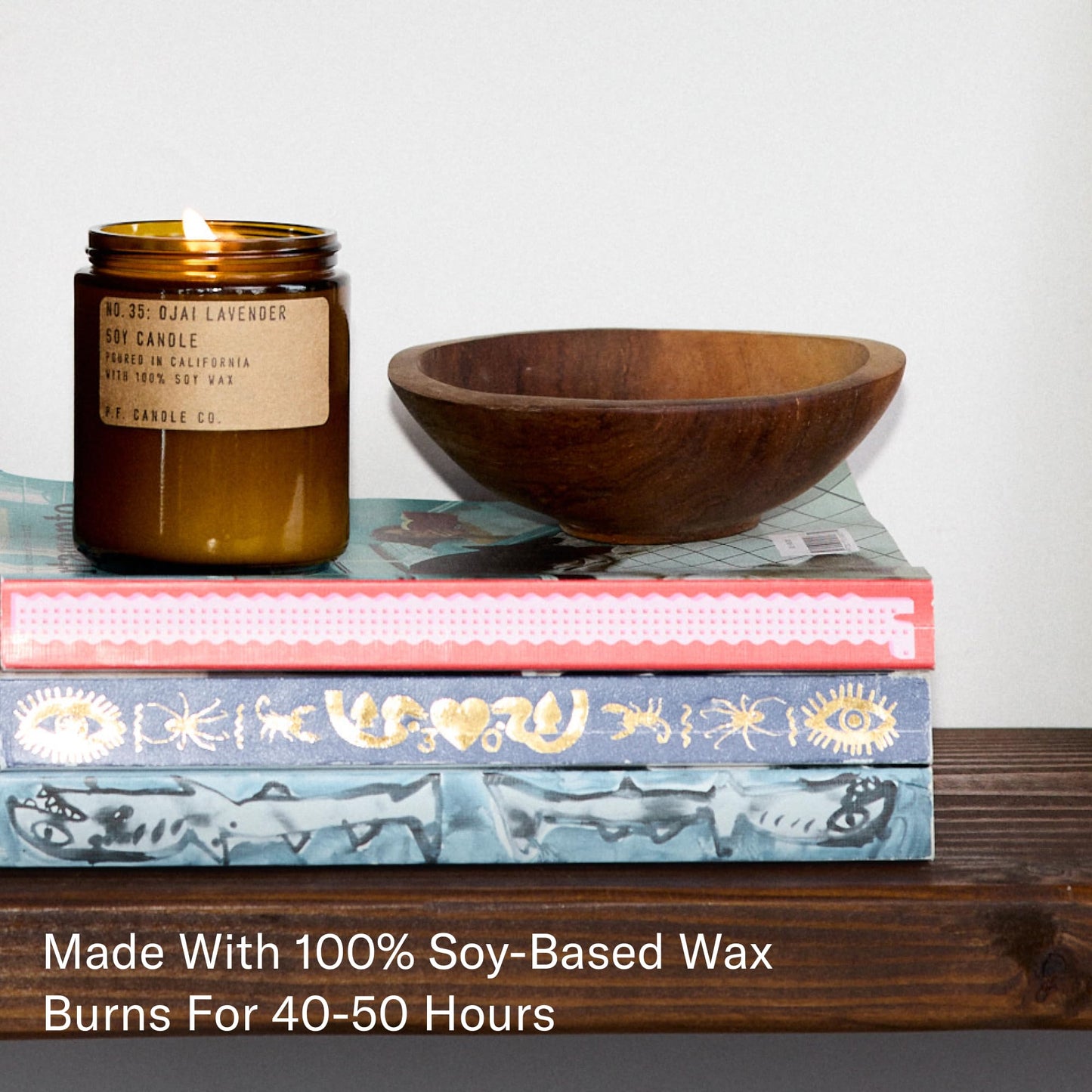 P.F. Candle Co. Ojai Lavender Classic Standard Scented Soy Wax Candle (7.2 oz) 40-50 Hour Burn Time, Amber Glass Jar, Made in The U.S.A.
