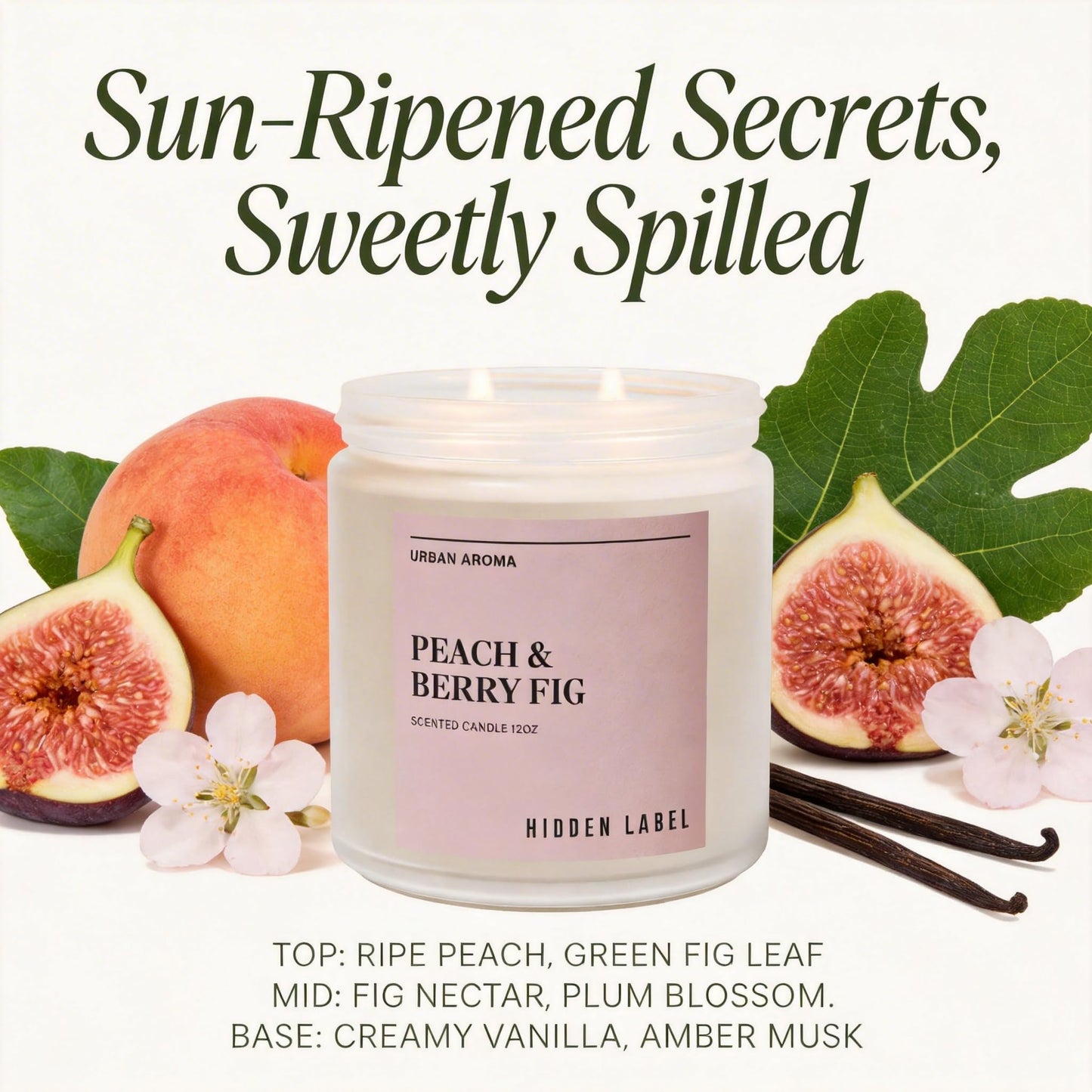 Peach Berry Fig Scented Candle, 12oz Soy Wax Candle with 2 Wicks, 70 Hour Long Lasting Non Toxic Aromatherapy Candle for Home Decor, Stress Relief & Relaxation, White Frosted Glass Jar Candle Gift