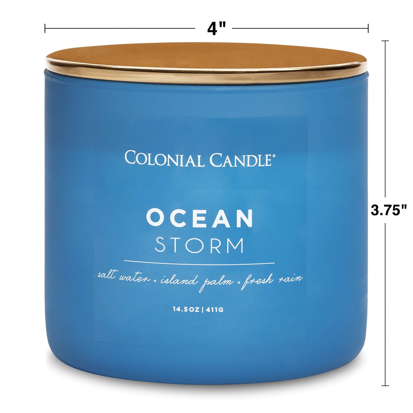 Colonial Candle Ocean Storm Scented Jar Candle, Pop of Color Collection, 3 Wick, Blue, 14.5 oz - Up to 60 Hours Burn