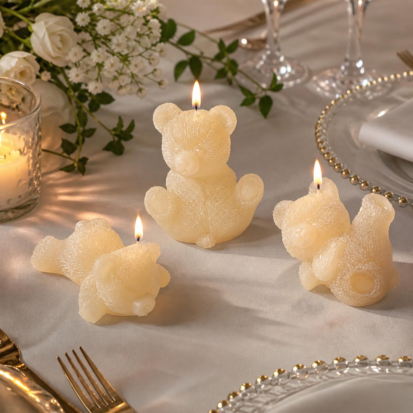 Set of 3 Teddy Bear Candle Molds, 3 Bears Animal Silicone Candle Molds for Party Chocolate, Suitable fit for Resin DIY