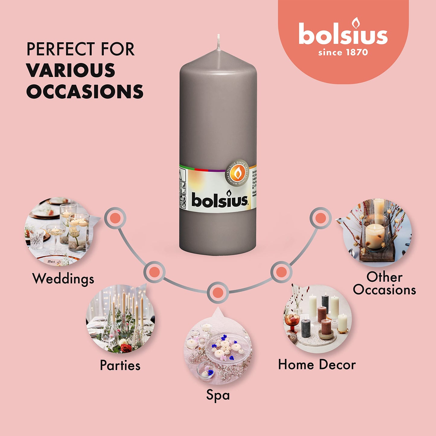 BOLSIUS 10 Grey Pillar Candles - 2.25 x 6 Inches - Premium European Quality - Individually Wrapped - 42 Burn Hours - Dripless Smokeless Unscented Dinner, Wedding, Party, & Restaurant Gray Candles