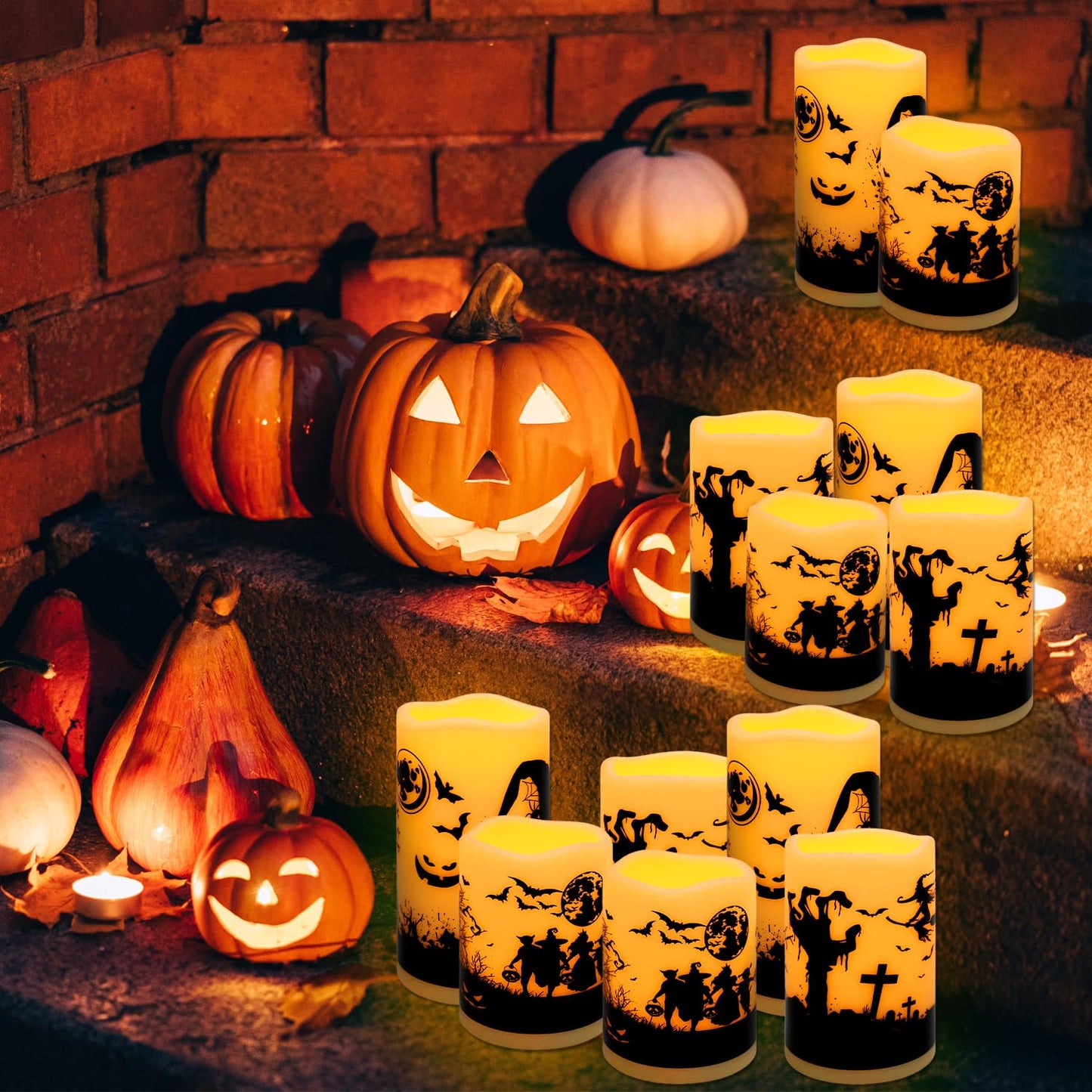Aamdkcyu 12-Pack Waterproof Flameless LED Candles - Remote Control & Timer, Dimmable Flickering for Halloween Decor Indoor/Outdoor, Haunted House, Party, Graveyard