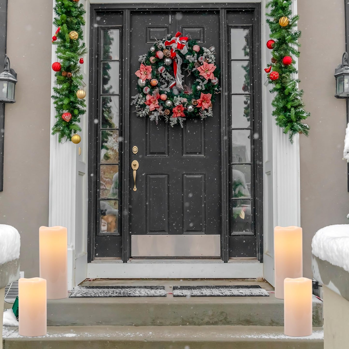 Eldnacele 8" 10" × 4" Large Waterproof Outdoor Flameless Candles Remote and Timer, Battery Operated White Plastic LED Flickering Pillar Candles 2 Pack Dinner Wedding Porch Garden Lanterns Home Decor