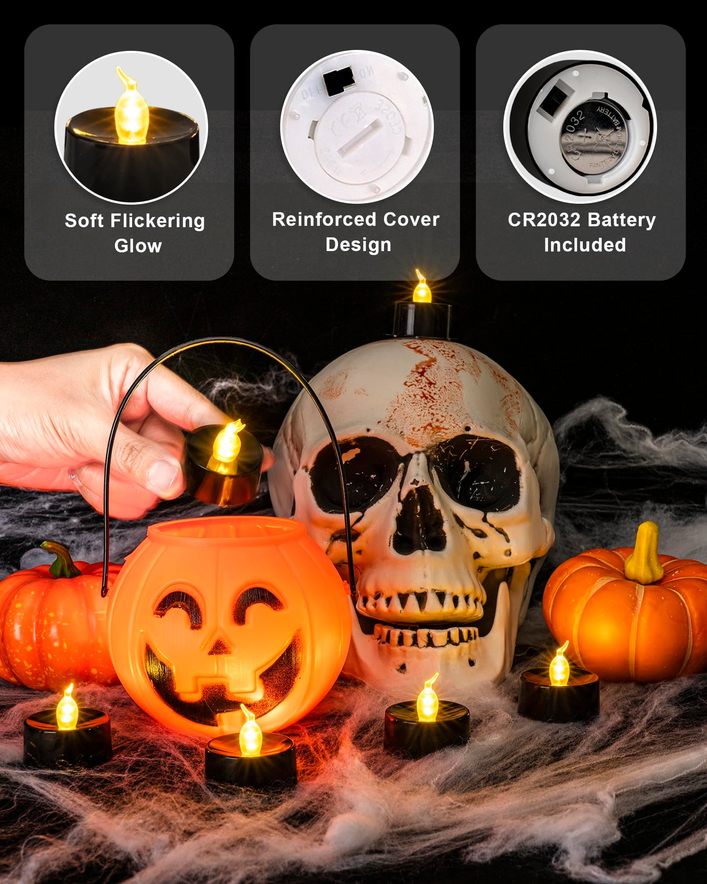 BEICHI Flameless Candles, Battery Operated LED Tealights Votive Flickering for Party Halloween, Christmas, Wedding- 24Pack, Black Light