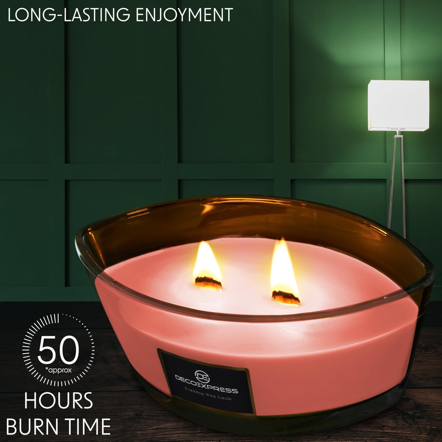 DECO EXPRESS Scented Candles, Crackle Double Wick Candles, Long 50 Hours Burn Time, Home Decor & Gift Ideas (Toasted Marshmallows)